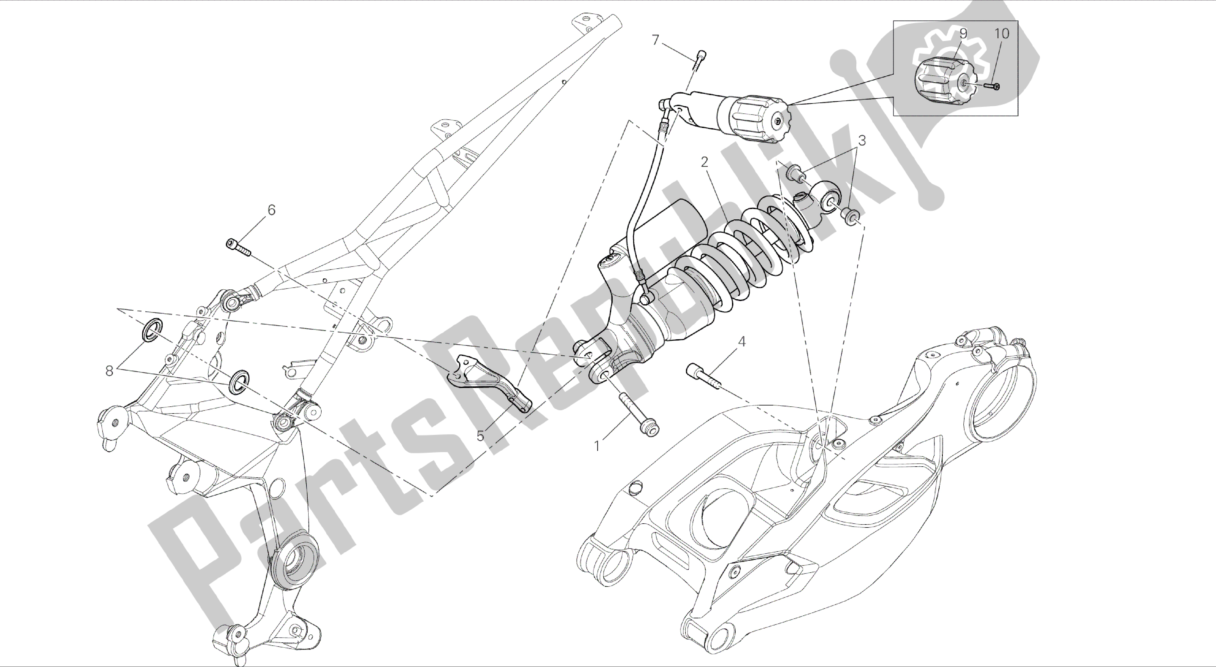 Alle onderdelen voor de Tekening 028 - Schokdemper Achteraan [mod: Ms1200-a; Xst: Aus, Eur, Fra, Tha] Groepsframe van de Ducati Multistrada 1200 2014