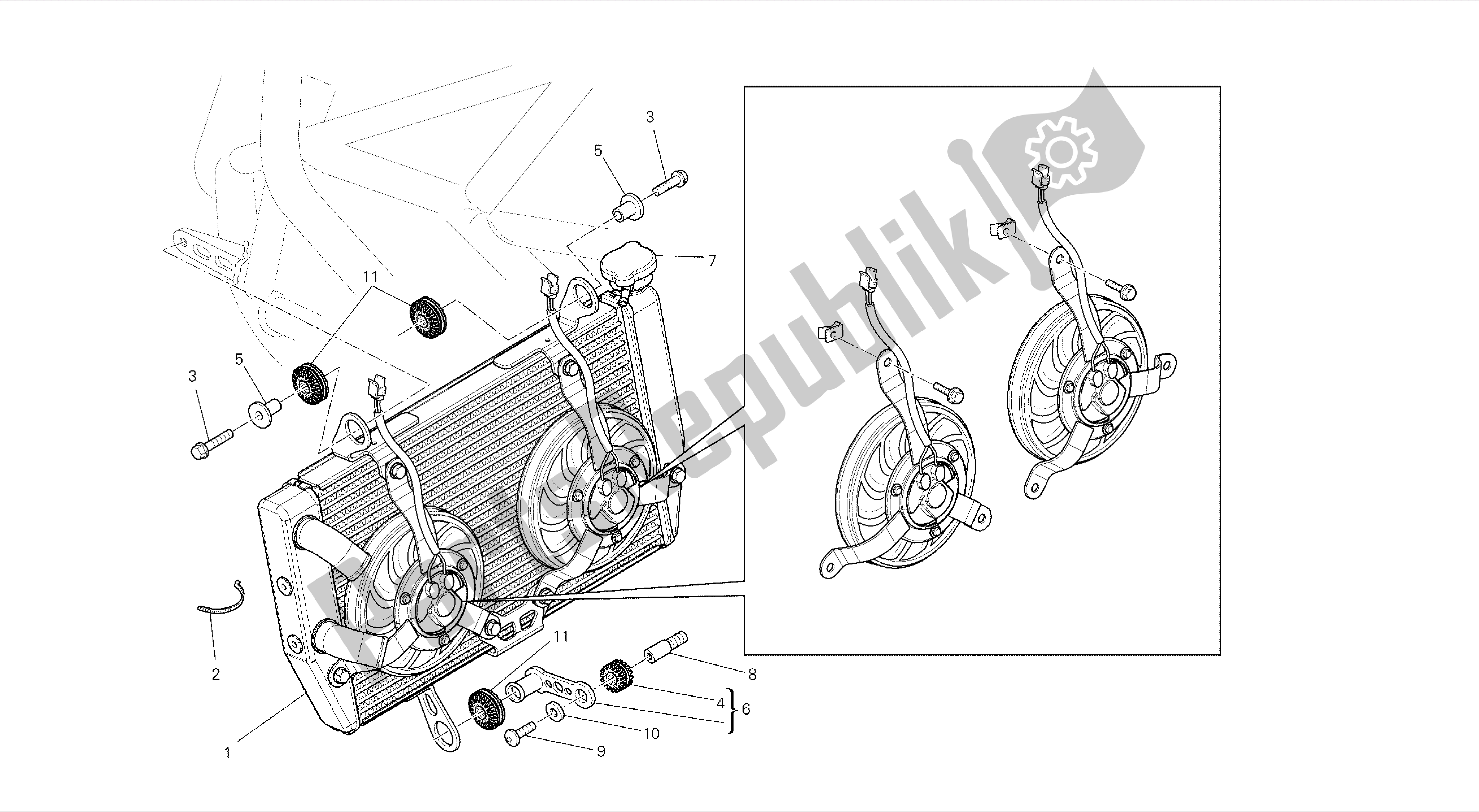 Todas las partes para Dibujo 030 - Enfriador De Agua [mod: Ms1200-a; Xst: Aus, Eur, Fra] Marco De Grupo de Ducati Multistrada 1200 2014