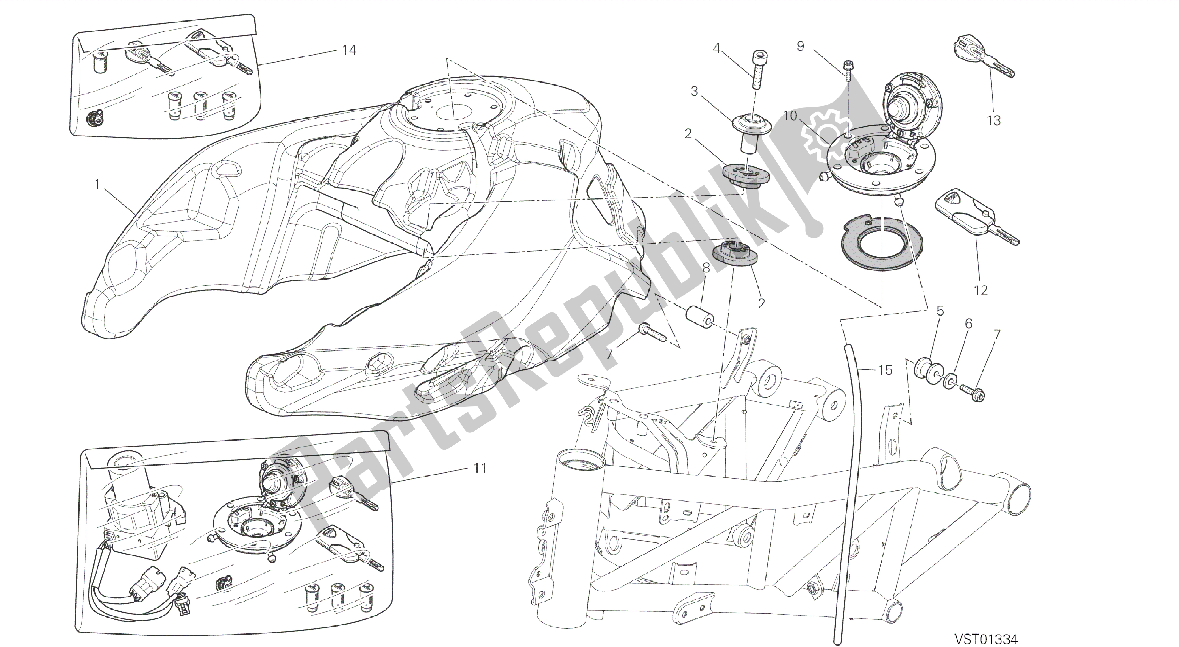 Todas las partes para Dibujo 032 - Tanque De Combustible [mod: Ms1200-a; Xst: Tha] Marco De Grupo de Ducati Multistrada 1200 2014