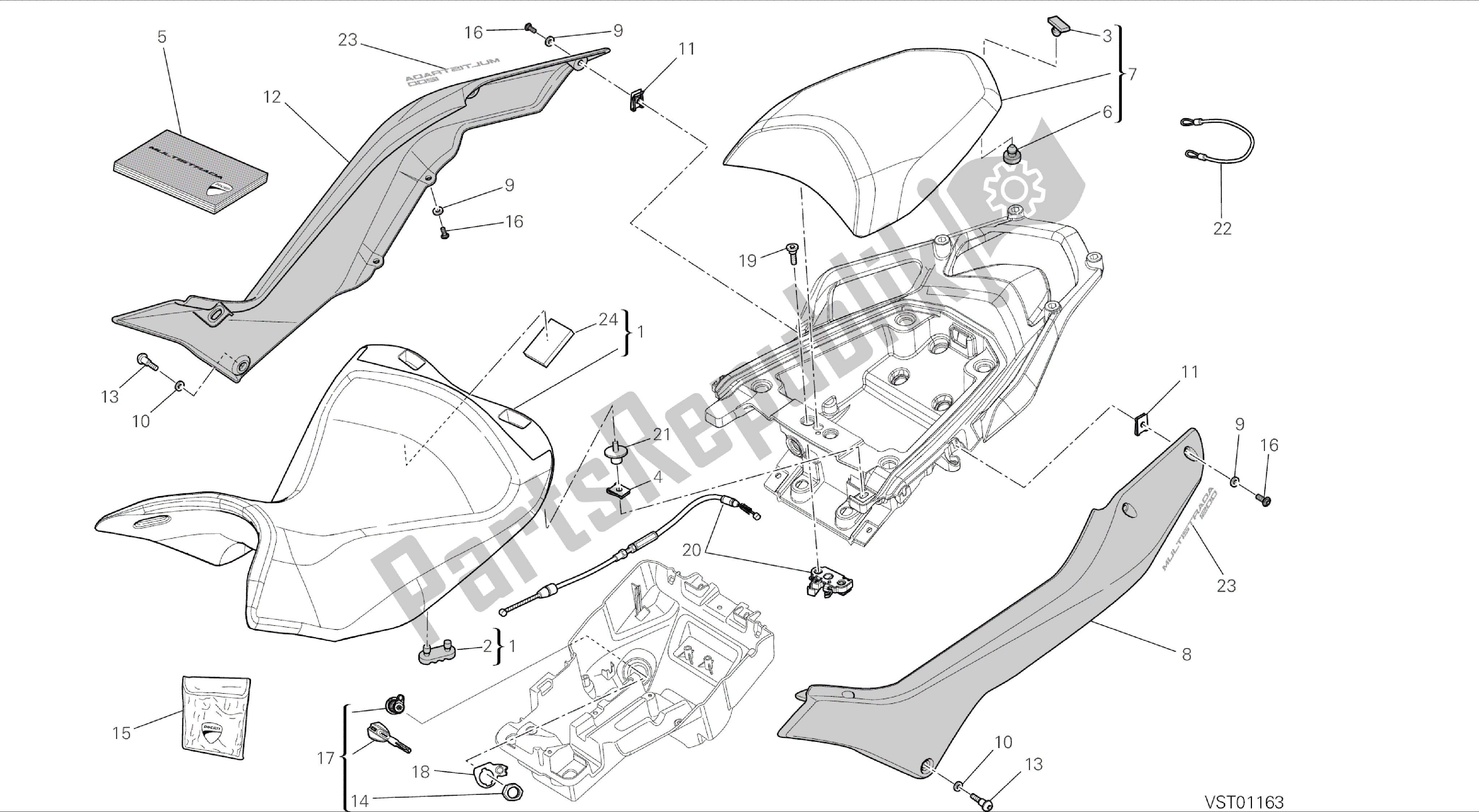 Todas las partes para Dibujo 033 - Asiento [mod: Ms1200-a; Xst: Marco De Grupo Aus, Eur, Fra, Tha] de Ducati Multistrada 1200 2014