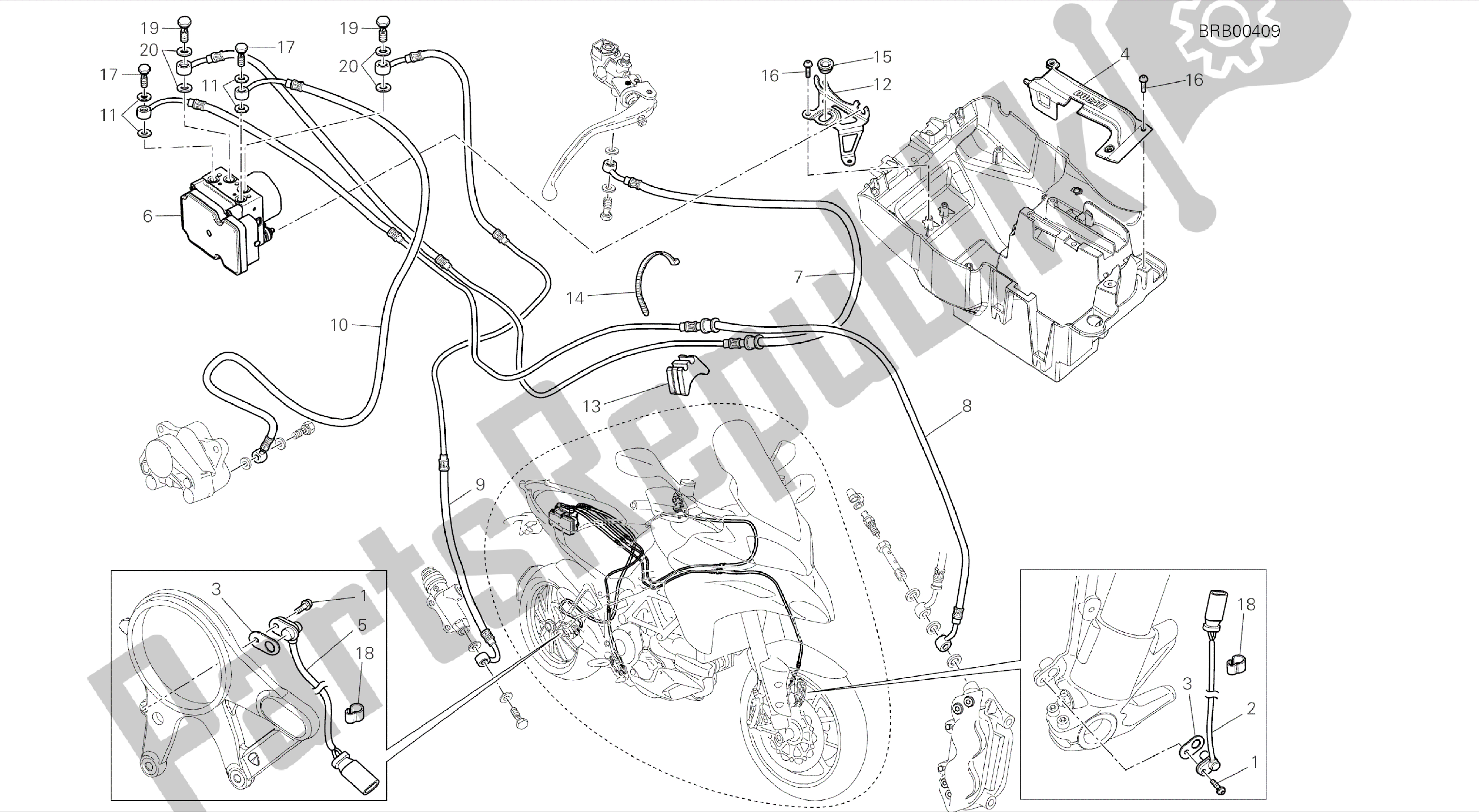 Alle onderdelen voor de Tekening 24a - Remsysteem Abs [mod: Ms1200-a; Xst: Aus, Eur, Fra, Tha] Groepsframe van de Ducati Multistrada 1200 2014