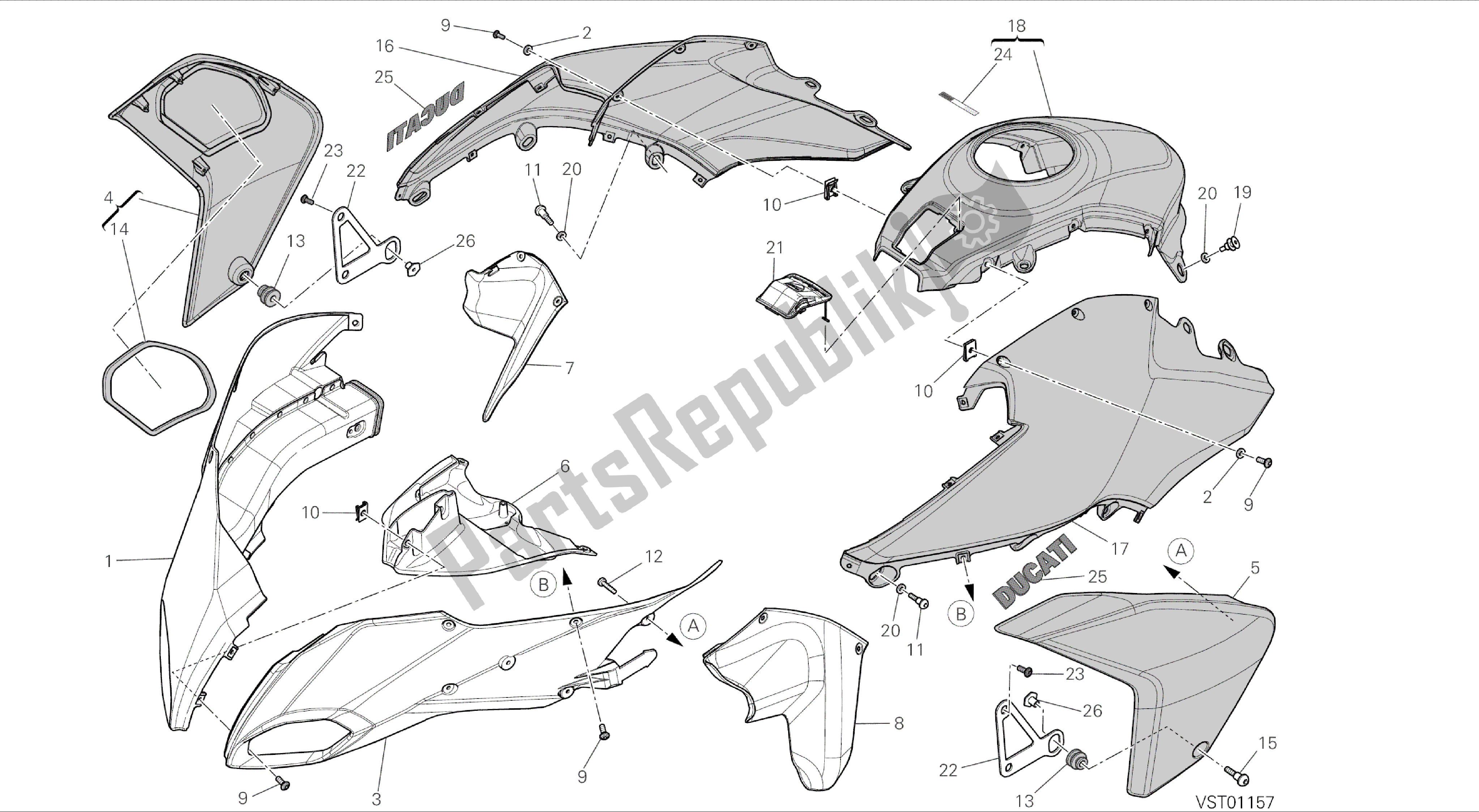 Alle onderdelen voor de Tekening 34a - Kuip [mod: Ms1200-a; Xst: Aus, Eur, Fra, Tha] Groepsframe van de Ducati Multistrada 1200 2014