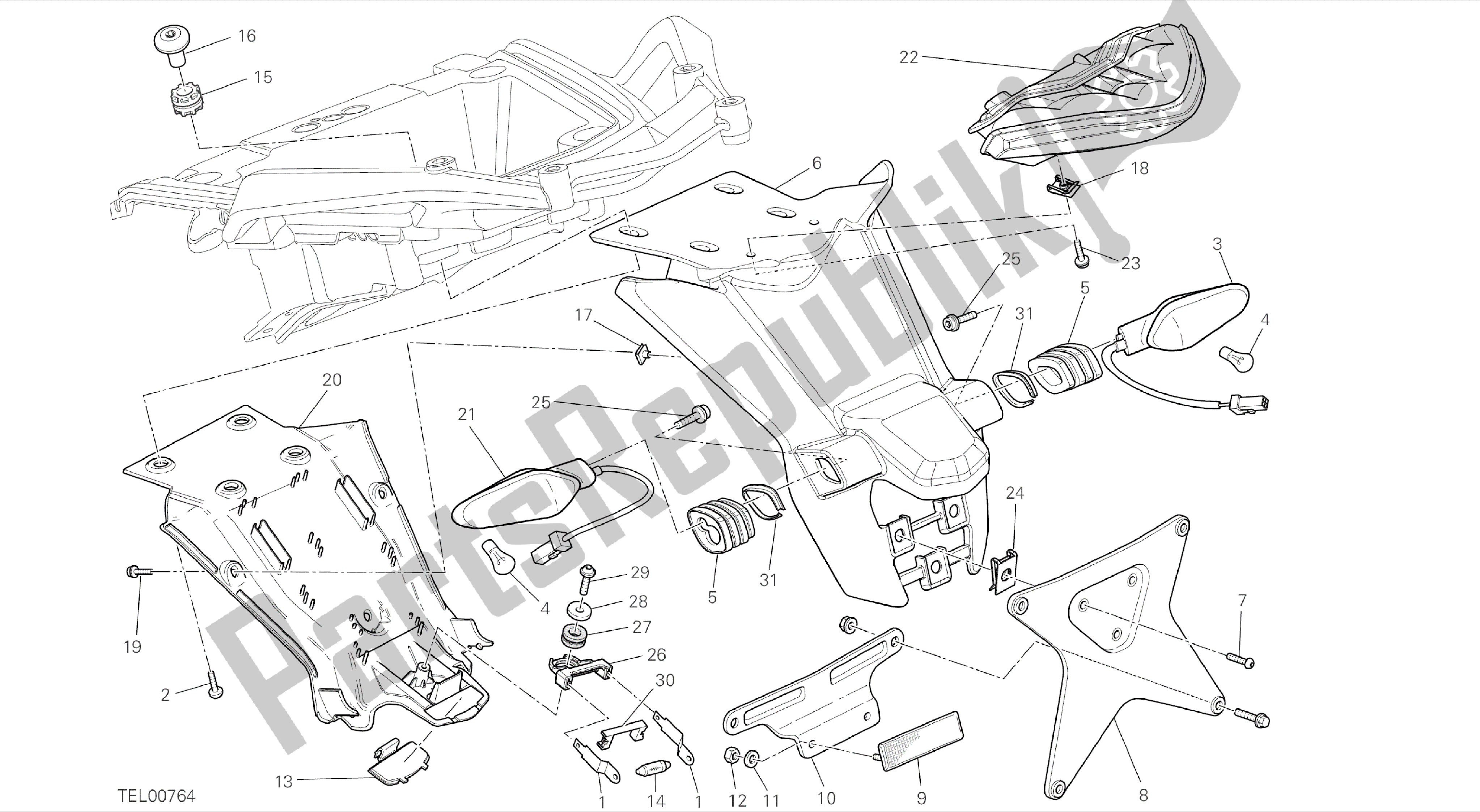Todas las partes para Dibujo 27a - Soporte De Matrícula - Luz Trasera [mod: Ms1200-a; Xst: Eur, Fra, Tha] Grupo Eléctrico de Ducati Multistrada 1200 2014