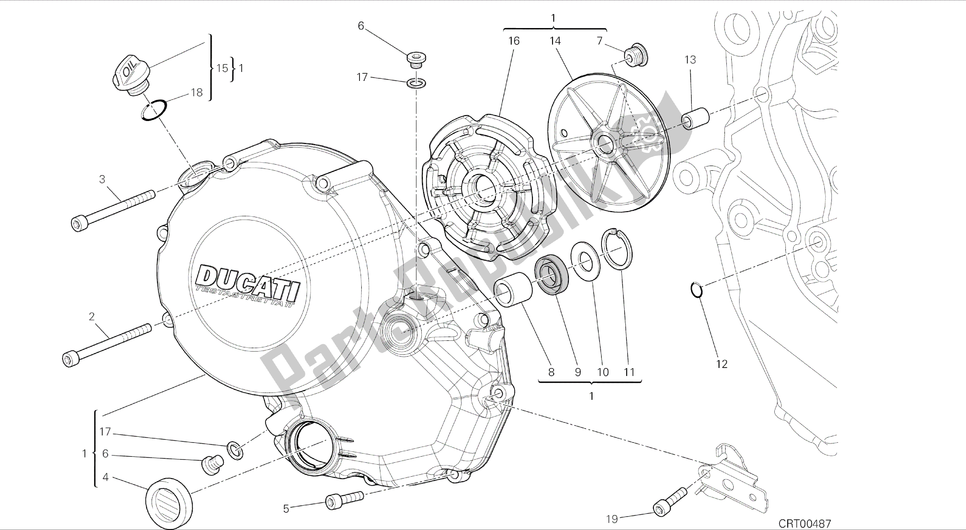 Tutte le parti per il Disegno 005 - Coperchio Frizione [mod: Ms1200-a; Xst: Aus, Eur, Fra, Tha] Gruppo Motore del Ducati Multistrada 1200 2014