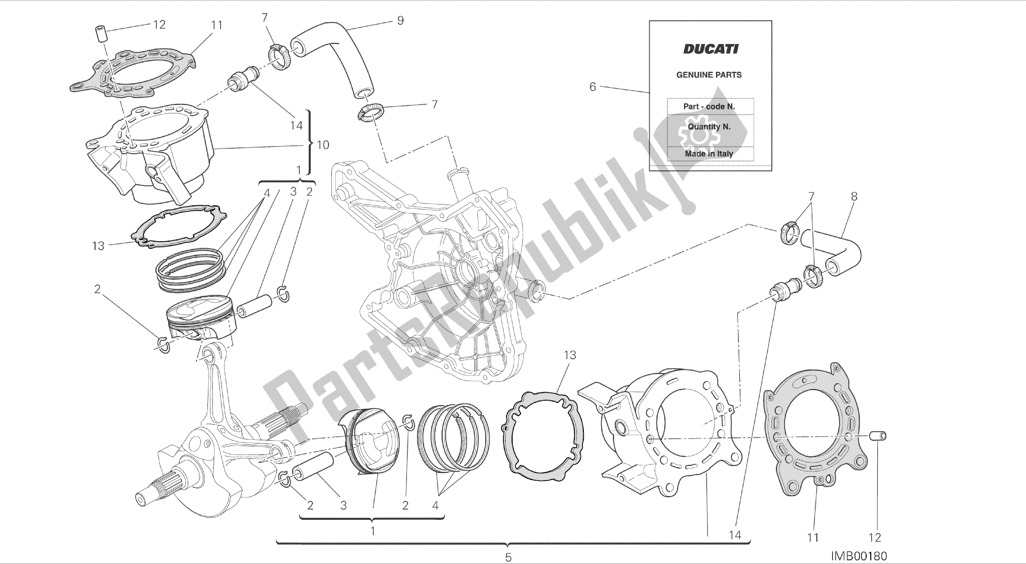 Tutte le parti per il Disegno 007 - Cilindro - Pistone [mod: Ms1200-a; Xst: Aus, Eur, Fra, Tha] Gruppo Motore del Ducati Multistrada 1200 2014