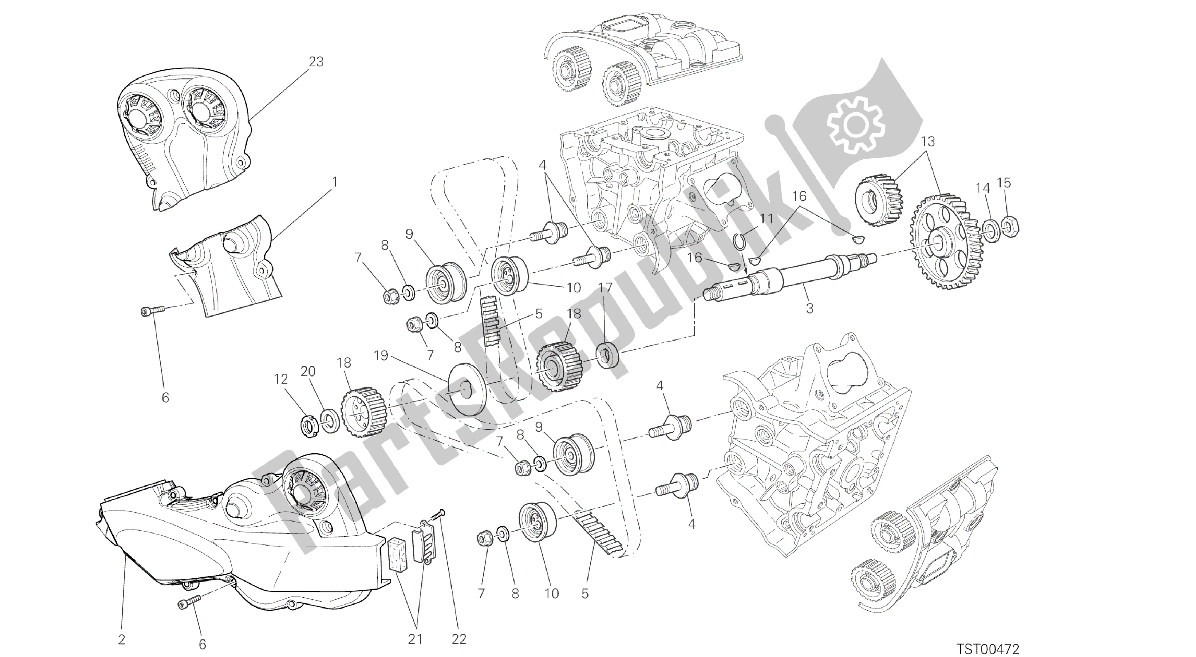 Alle onderdelen voor de Tekening 008 - Distributieriem [mod: Ms1200-a; Xst: Aus, Eur, Fra, Tha] Groep Engine van de Ducati Multistrada 1200 2014