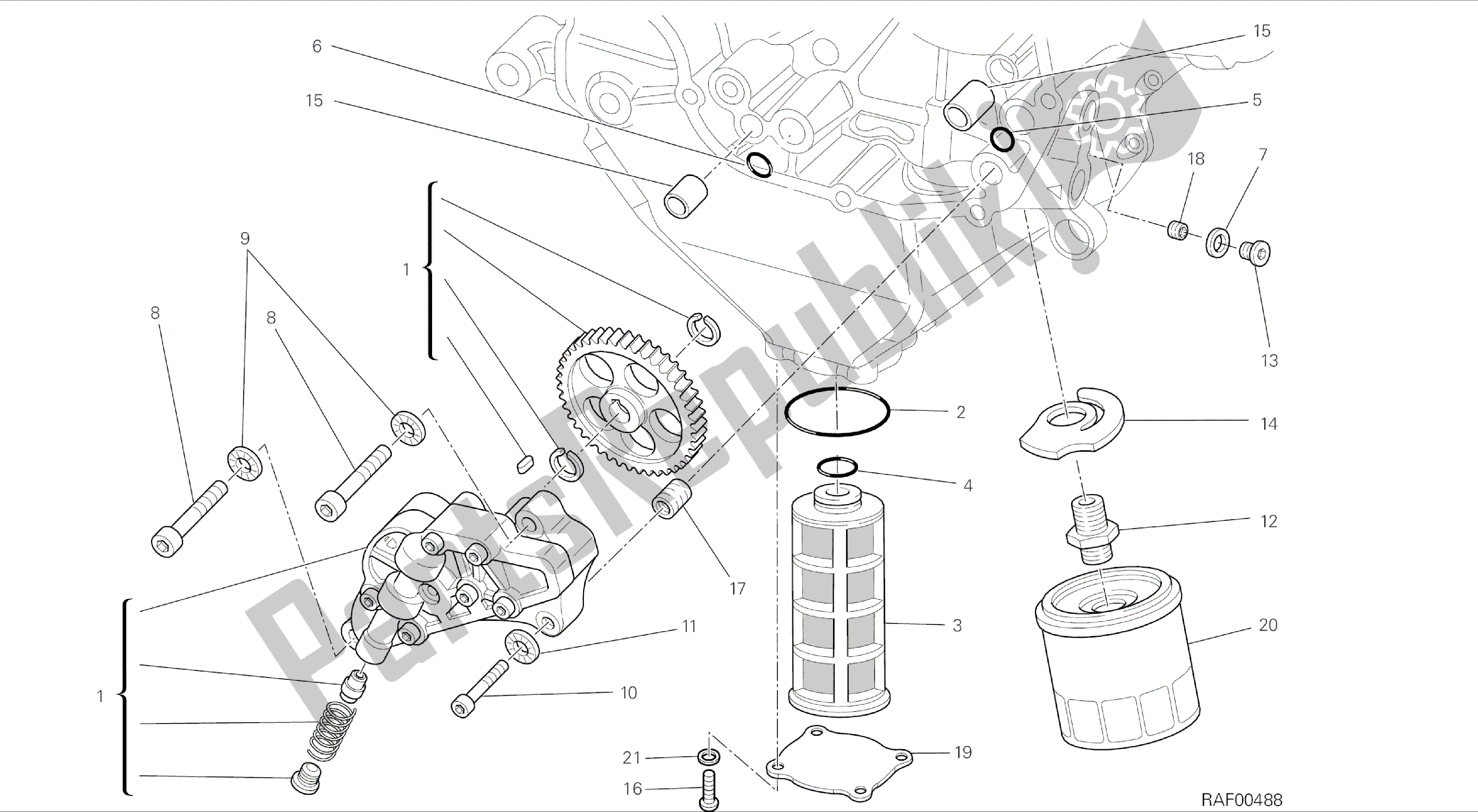 Tutte le parti per il Disegno 009 - Pompa Olio - Filtro [mod: Ms1200-a; Xst: Aus, Eur, Fra, Tha] Gruppo Motore del Ducati Multistrada 1200 2014