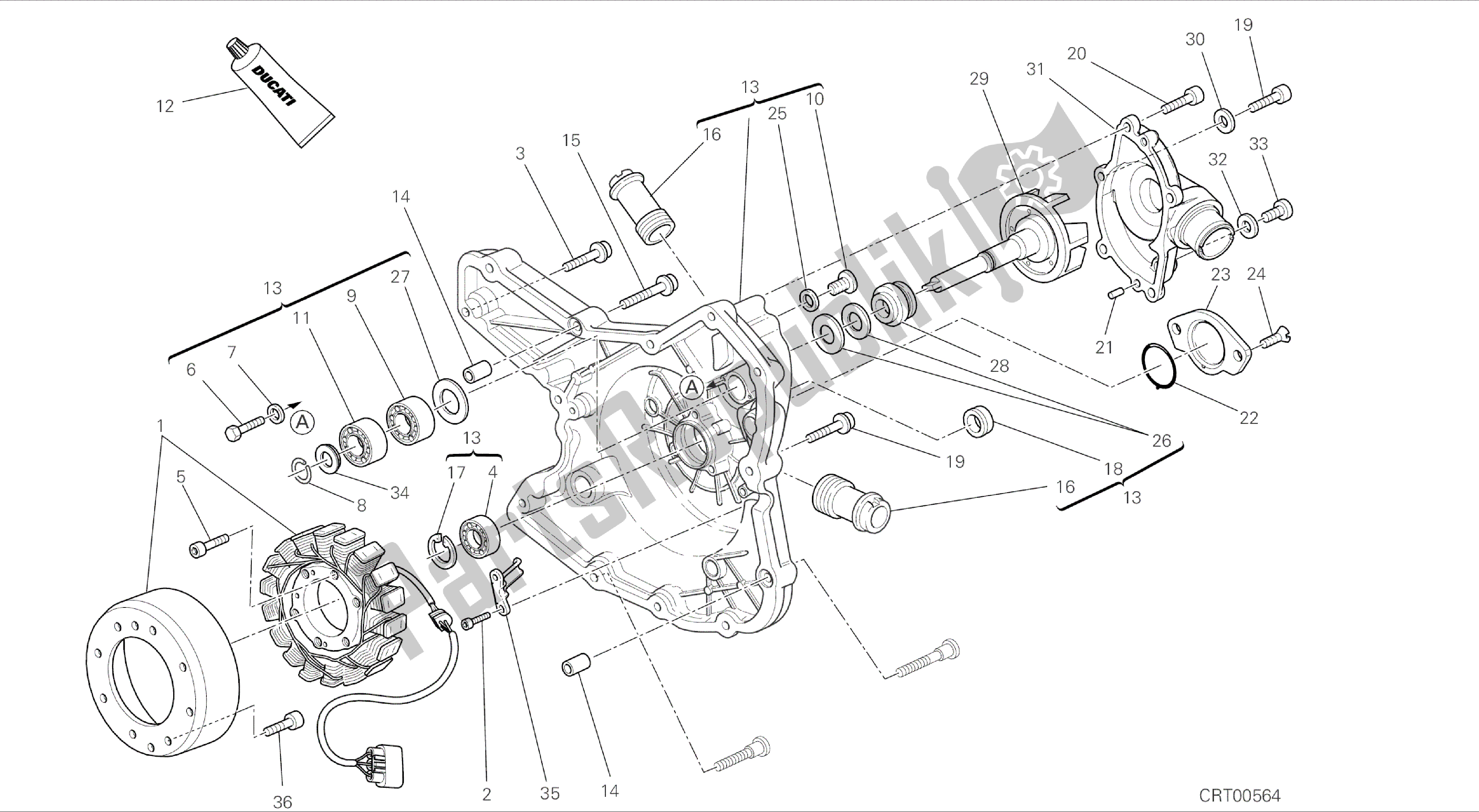 Tutte le parti per il Disegno 011 - Coperchio Del Generatore [mod: Ms1200-a; Xst: Aus, Eur, Fra, Tha] Gruppo Motore del Ducati Multistrada 1200 2014