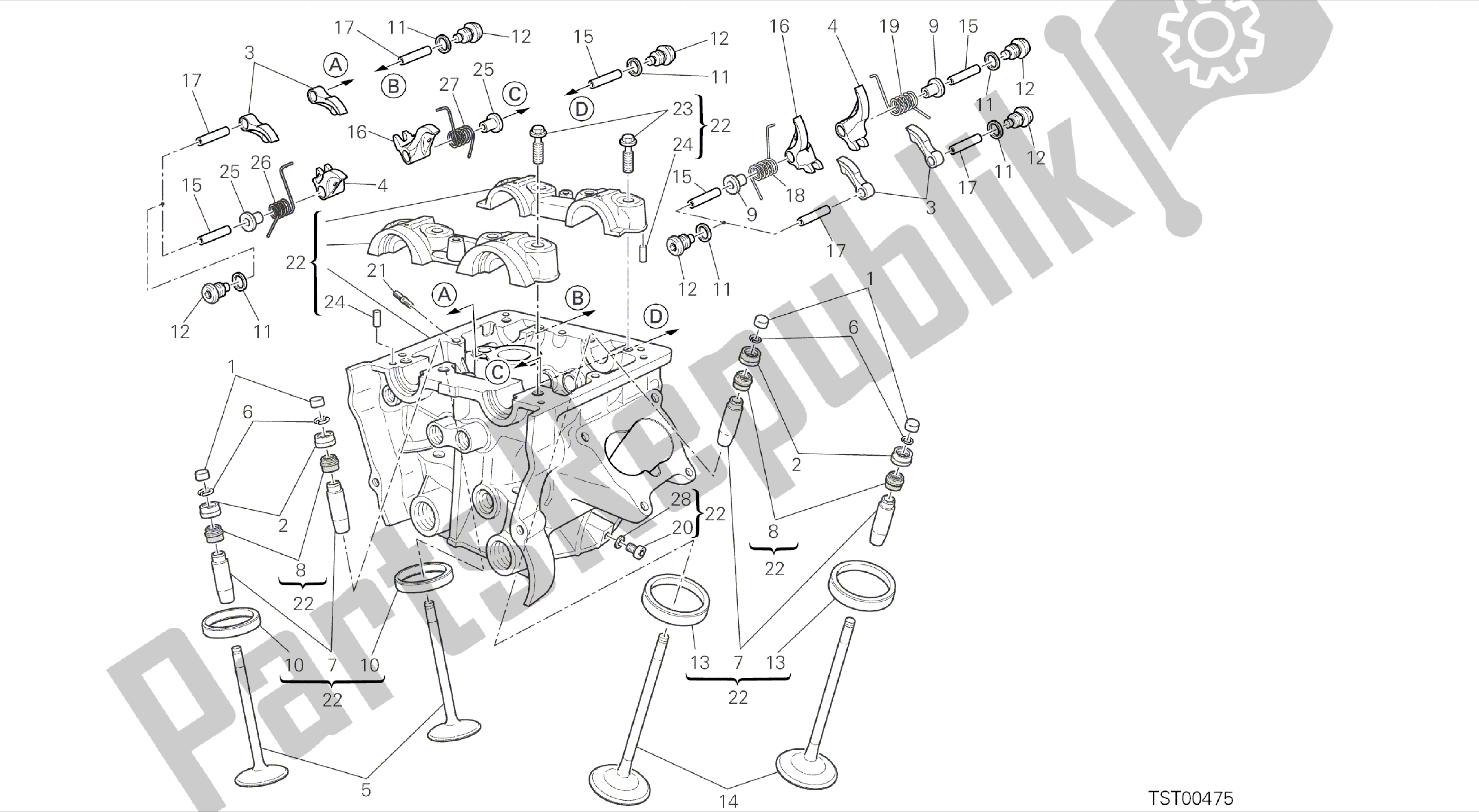 Tutte le parti per il Disegno 014 - Testata Verticale [mod: Ms1200-a; Xst: Aus, Eur, Fra, Tha] Gruppo Motore del Ducati Multistrada 1200 2014