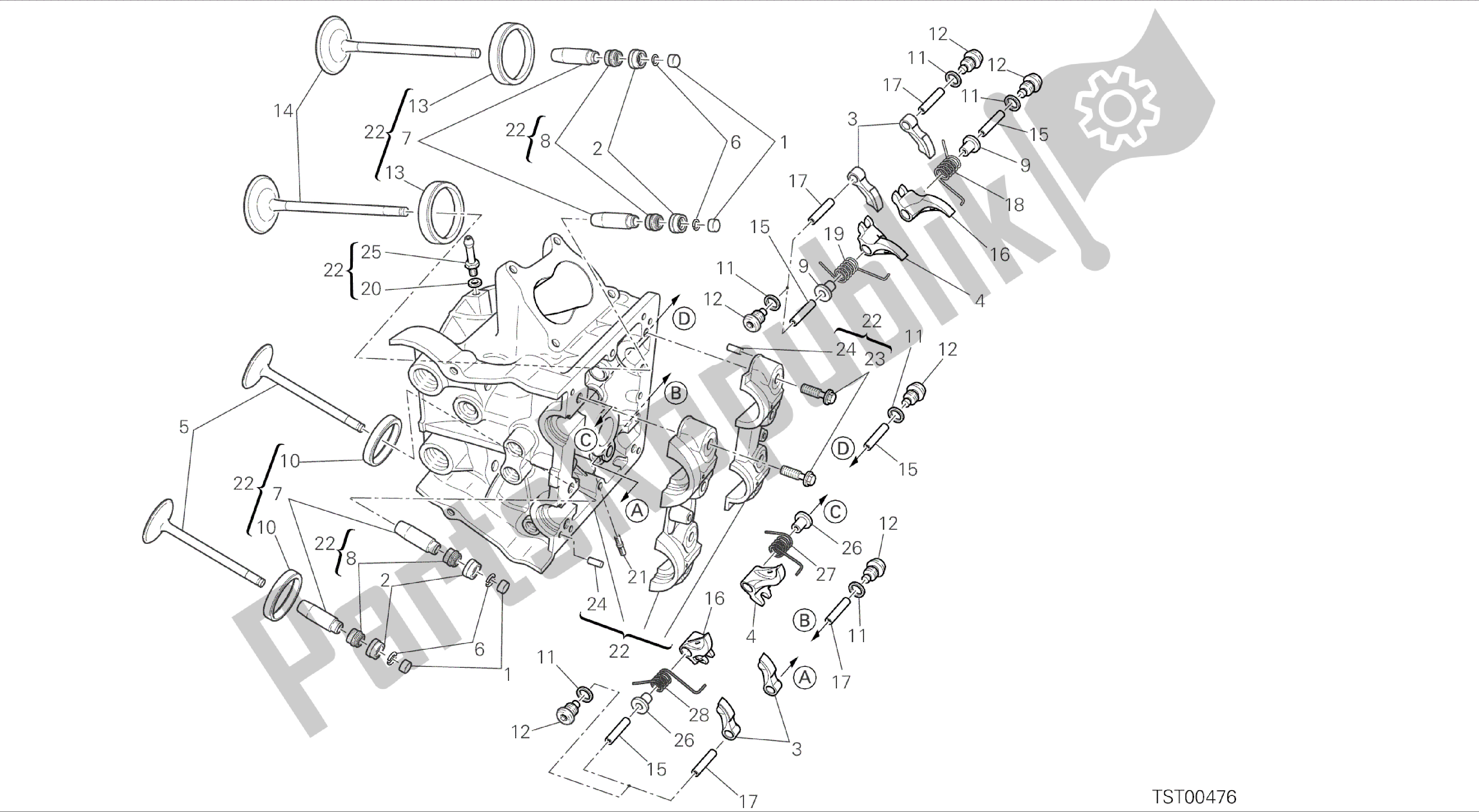 Alle onderdelen voor de Tekening 015 - Horizontale Cilinderkop [mod: Ms1200-a; Xst: Aus, Eur, Fra, Tha] Groepsmotor van de Ducati Multistrada 1200 2014