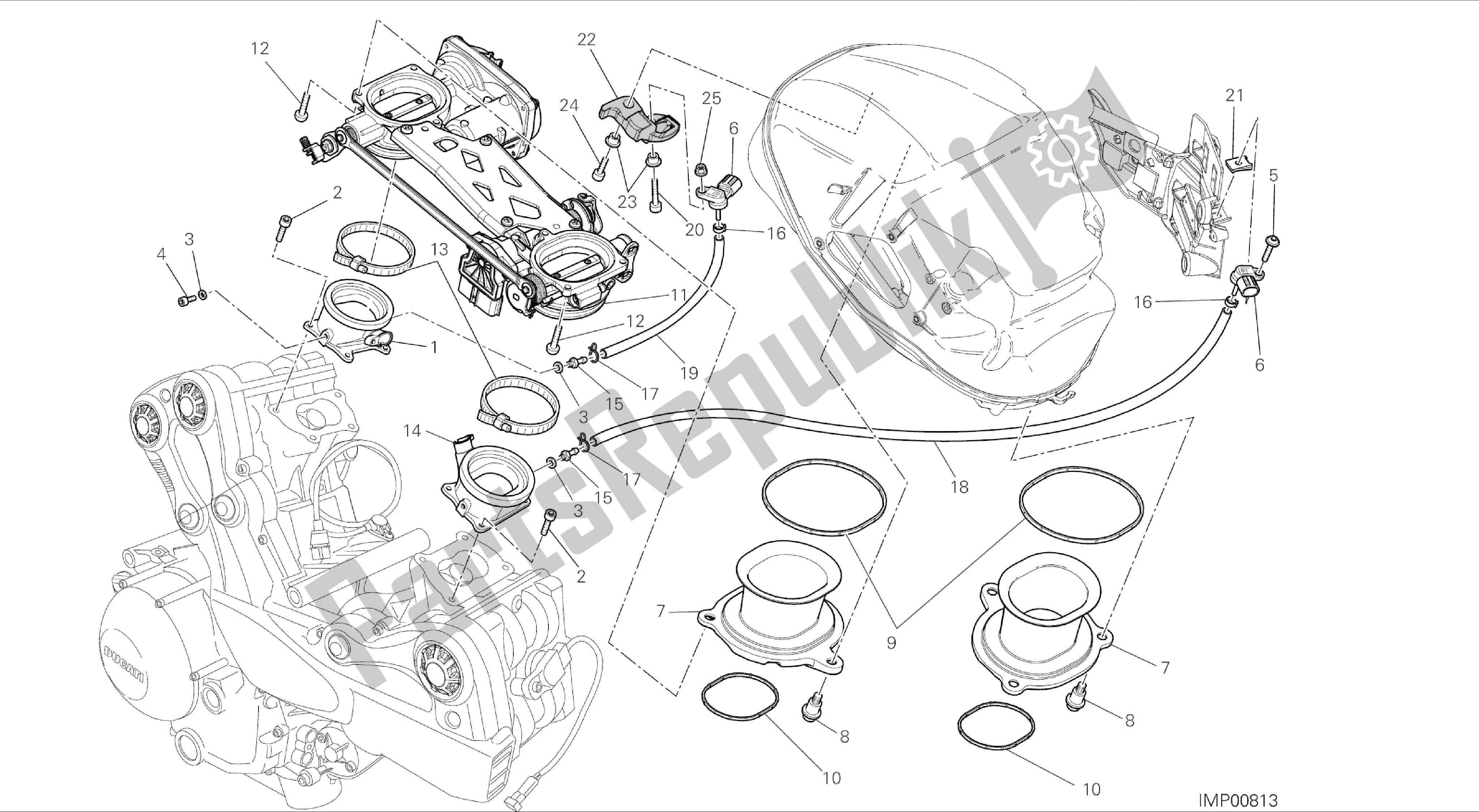 Tutte le parti per il Disegno 017 - Corpo Farfallato [mod: Ms1200-a; Xst: Aus, Eur, Fra] Gruppo Motore del Ducati Multistrada 1200 2014