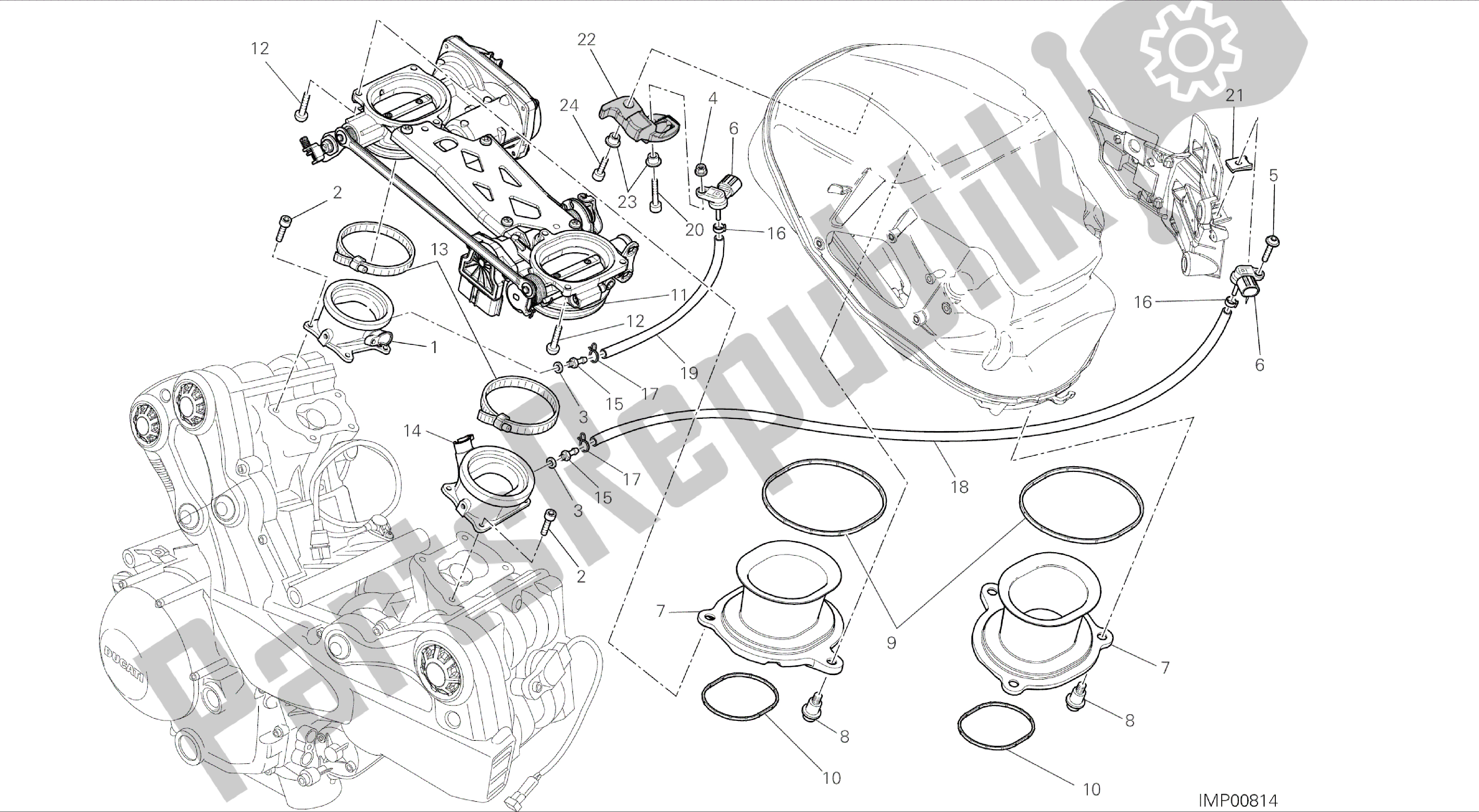 Alle onderdelen voor de Tekening 017 - Gasklephuis [mod: Ms1200-a; Xst: Tha] Groepsengine van de Ducati Multistrada 1200 2014