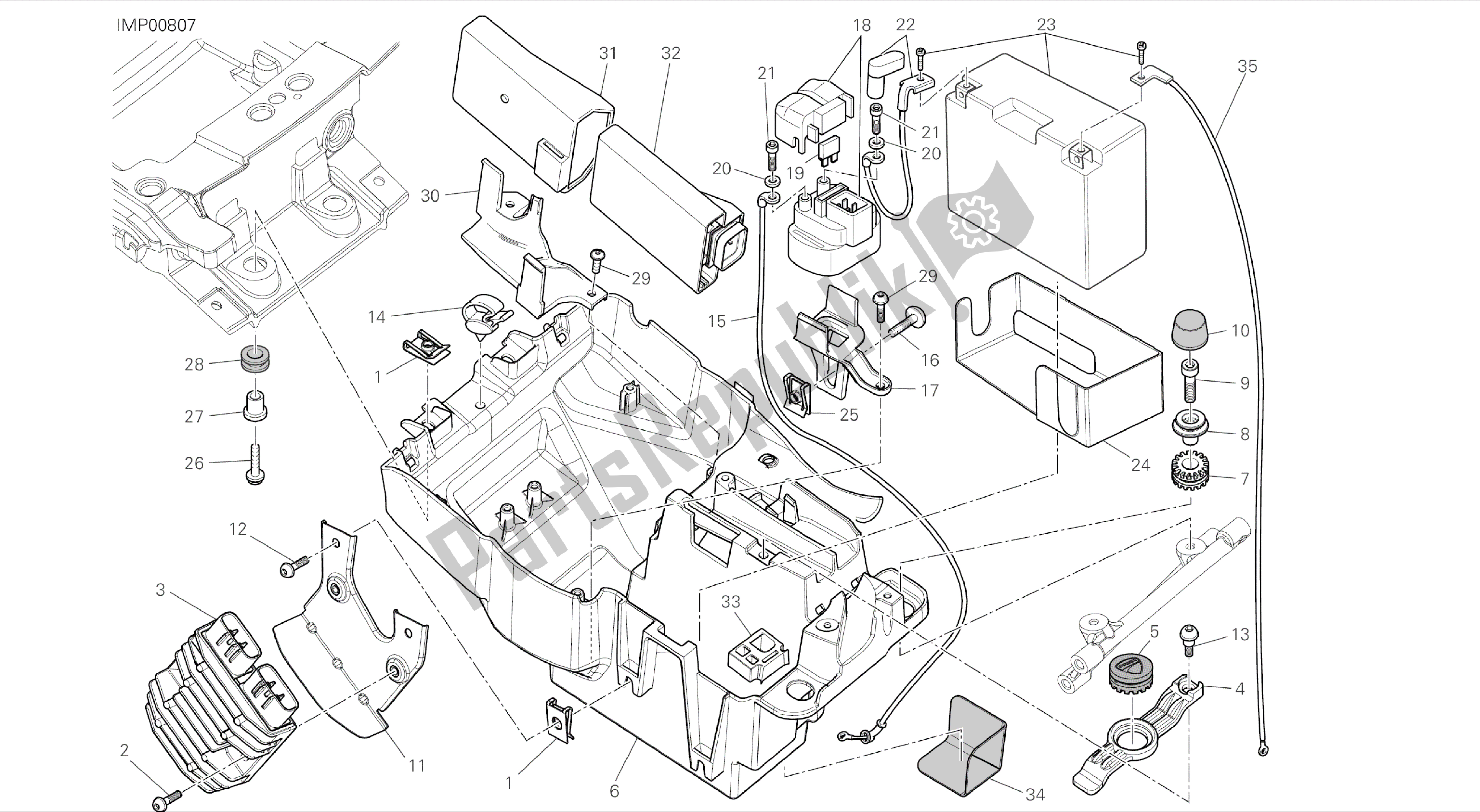 Tutte le parti per il Disegno 018 - Portabatterie [mod: Ms1200-a; Xst: Aus, Eur, Fra, Tha] Gruppo Elettrico del Ducati Multistrada 1200 2014