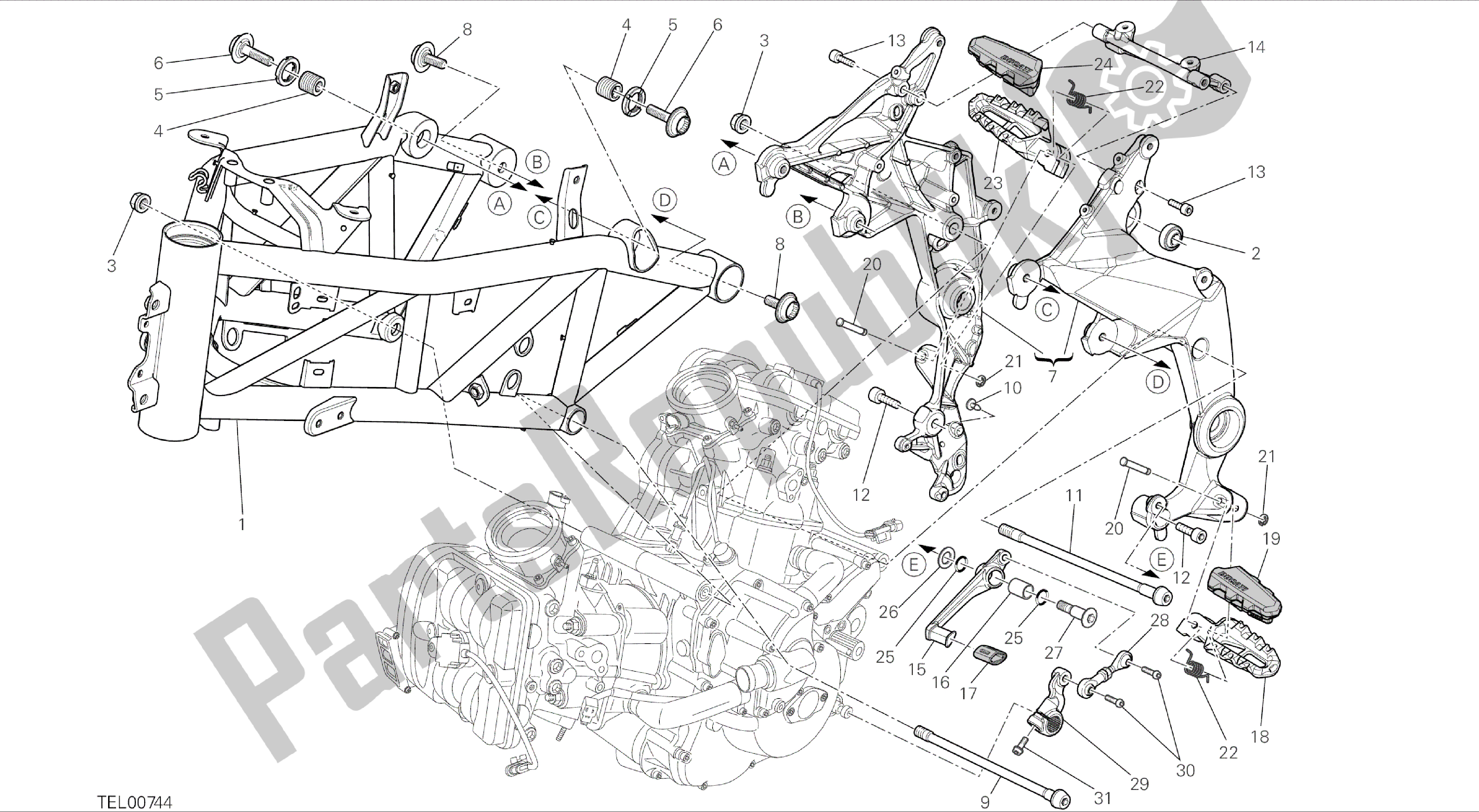 Tutte le parti per il Disegno 022 - Cornice [mod: Ms1200-a; Xst: Aus, Eur, Fra, Tha] Cornice Di Gruppo del Ducati Multistrada 1200 2014