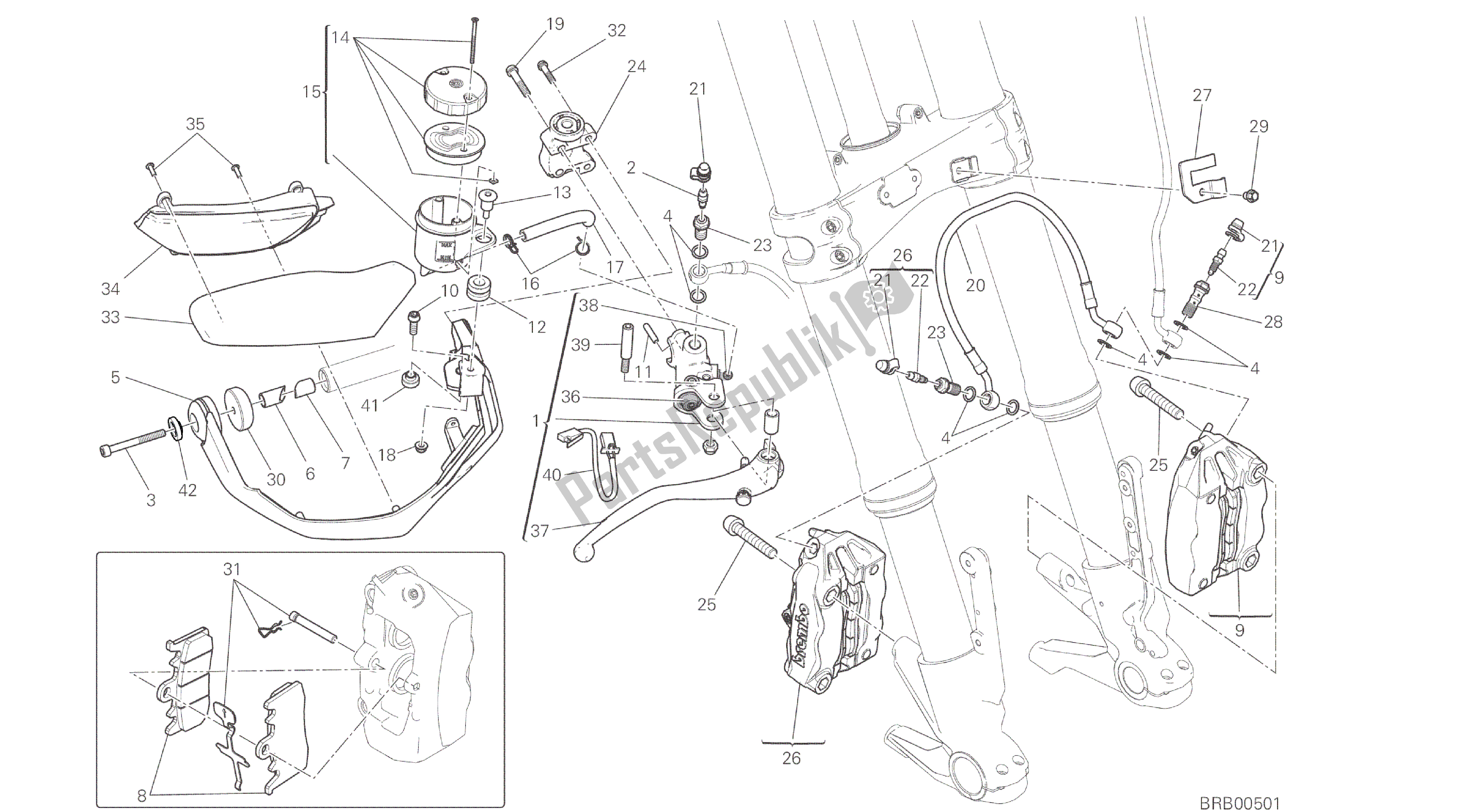 Todas las partes para Dibujo 024 - Bastidor De Grupo Del Sistema De Freno Delantero [mod: Ms1200] de Ducati Multistrada ABS 1200 2016