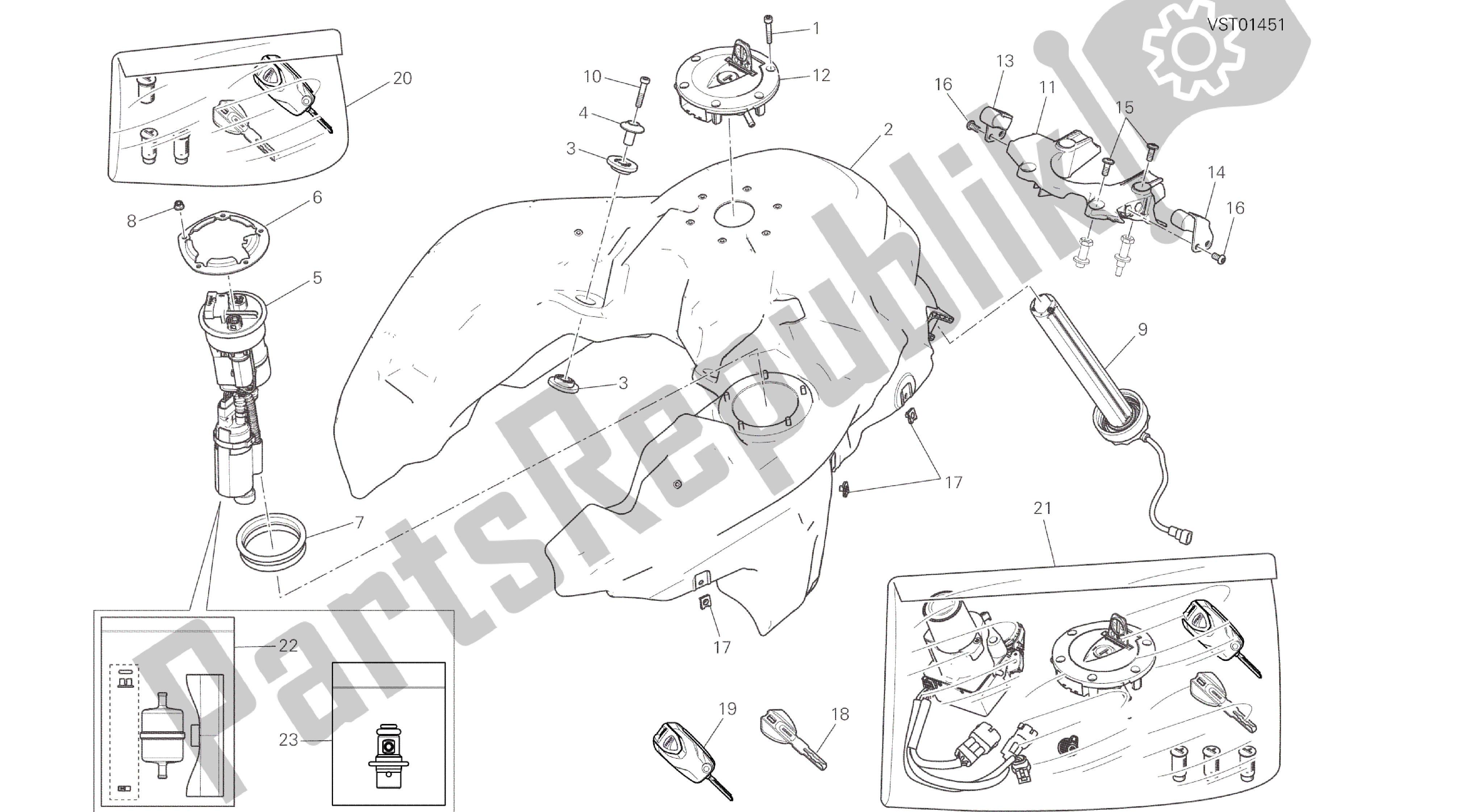 Todas las partes para Dibujo 032 - Tanque De Combustible [mod: Ms1200; Xst: Marco De Grupo Aus, Eur, Fra, Jap, Rok] de Ducati Multistrada ABS 1200 2016