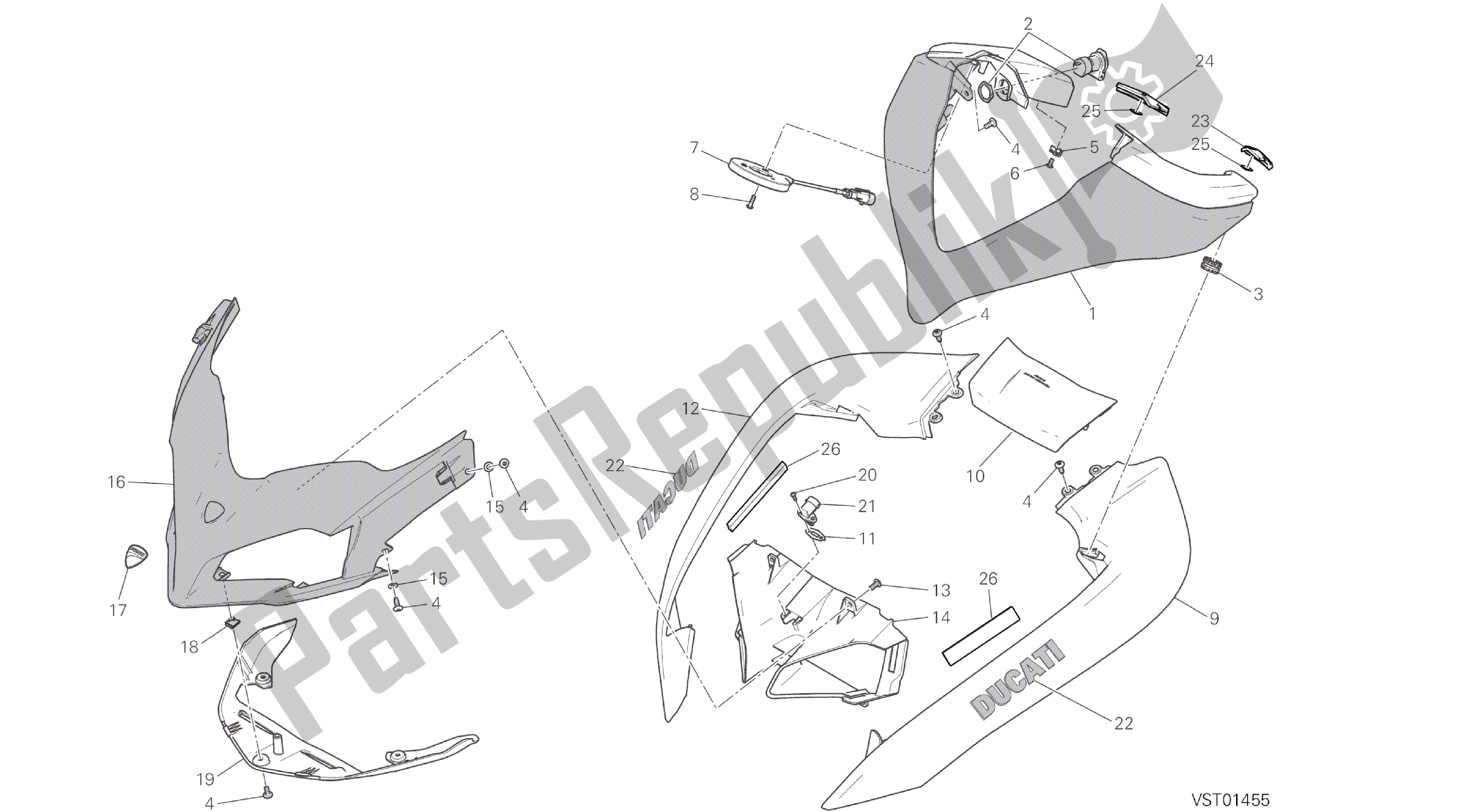 Todas las partes para Dibujo 034 - Capó [mod: Ms1200; Xst: Marco De Grupo Aus, Eur, Fra, Jap, Rok] de Ducati Multistrada ABS 1200 2016