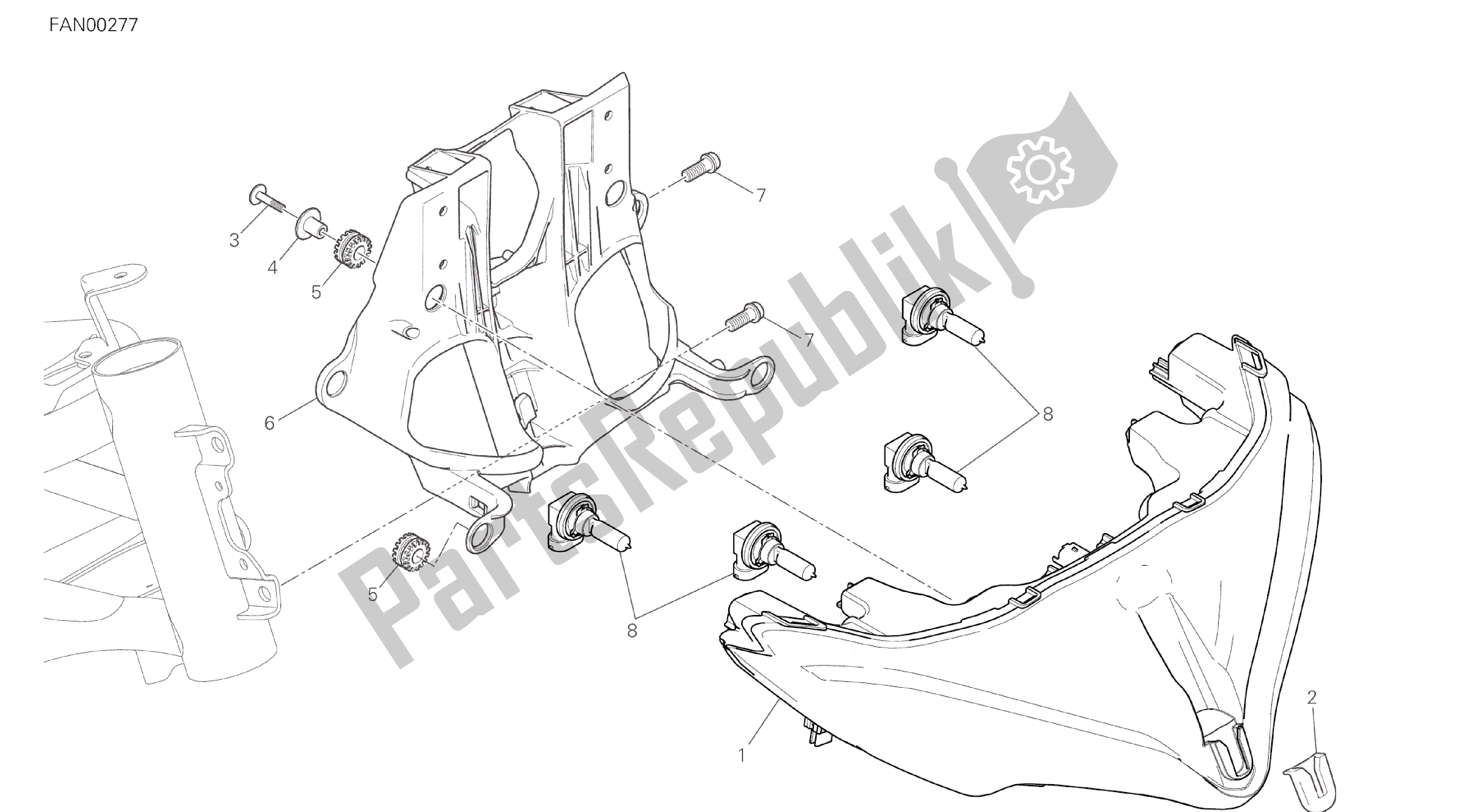 Todas las partes para Dibujo 020 - Faro [mod: Ms1200] Grupo Eléctrico de Ducati Multistrada ABS 1200 2016