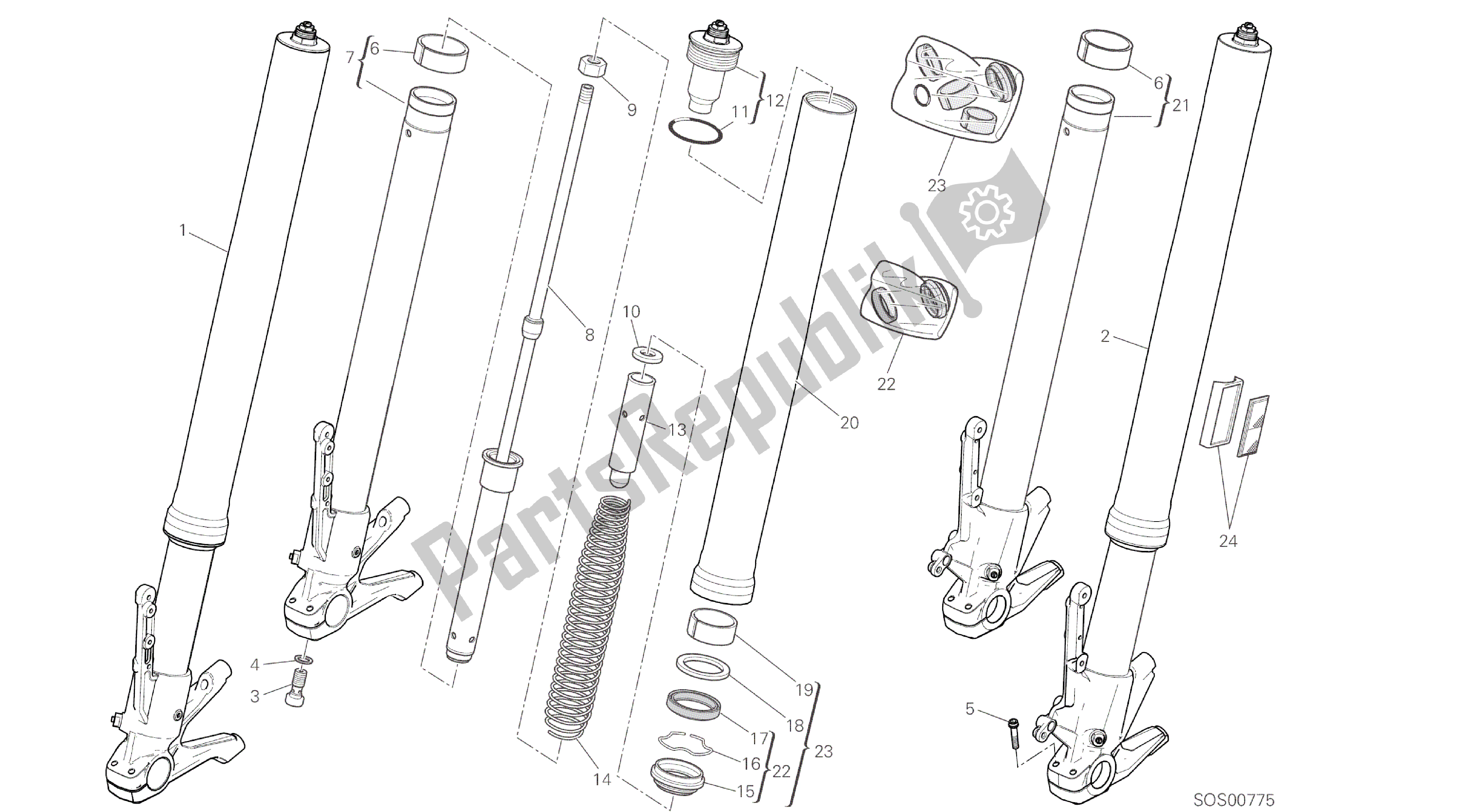 Todas las partes para Dibujo 21a - Horquilla Delantera [mod: Ms1200] Marco De Grupo de Ducati Multistrada ABS 1200 2016