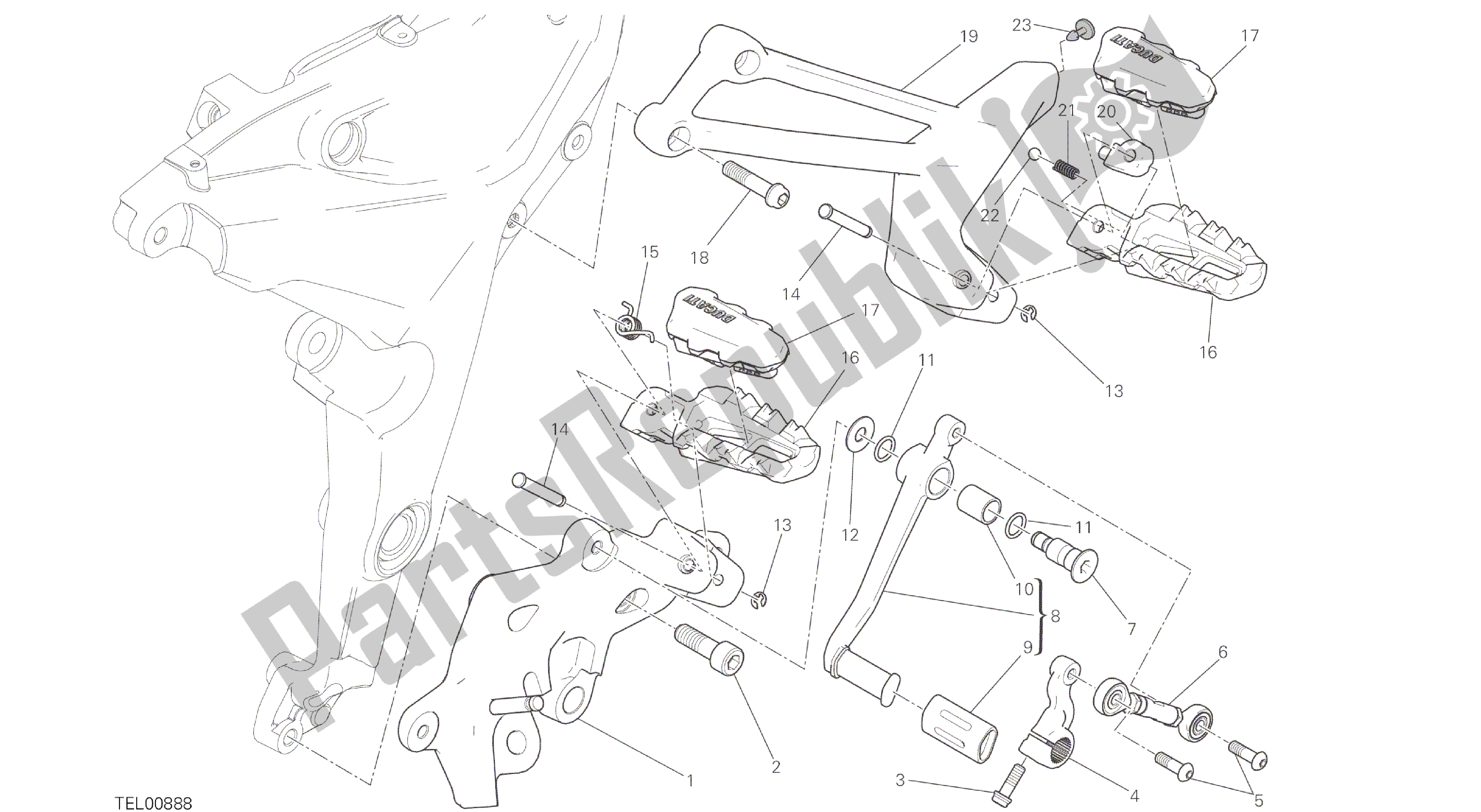 Todas las partes para Dibujo 27c - Reposapiés, Marco De Grupo Izquierdo [mod: Ms1200] de Ducati Multistrada ABS 1200 2016