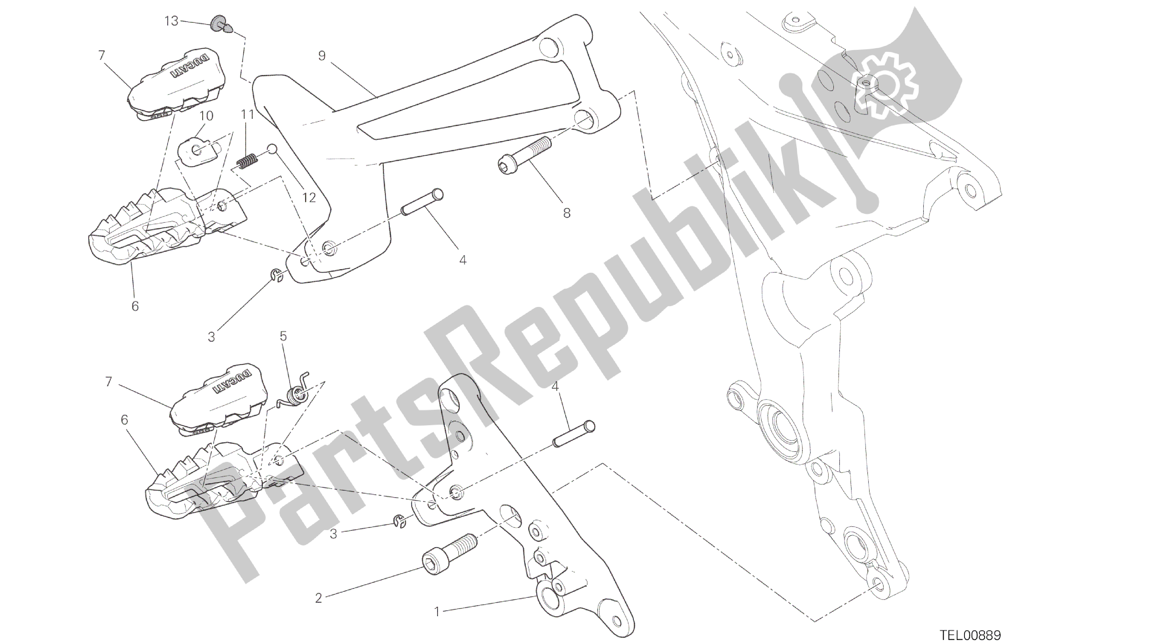 Todas las partes para Dibujo 27d - Reposapiés, Marco De Grupo Derecho [mod: Ms1200] de Ducati Multistrada ABS 1200 2016