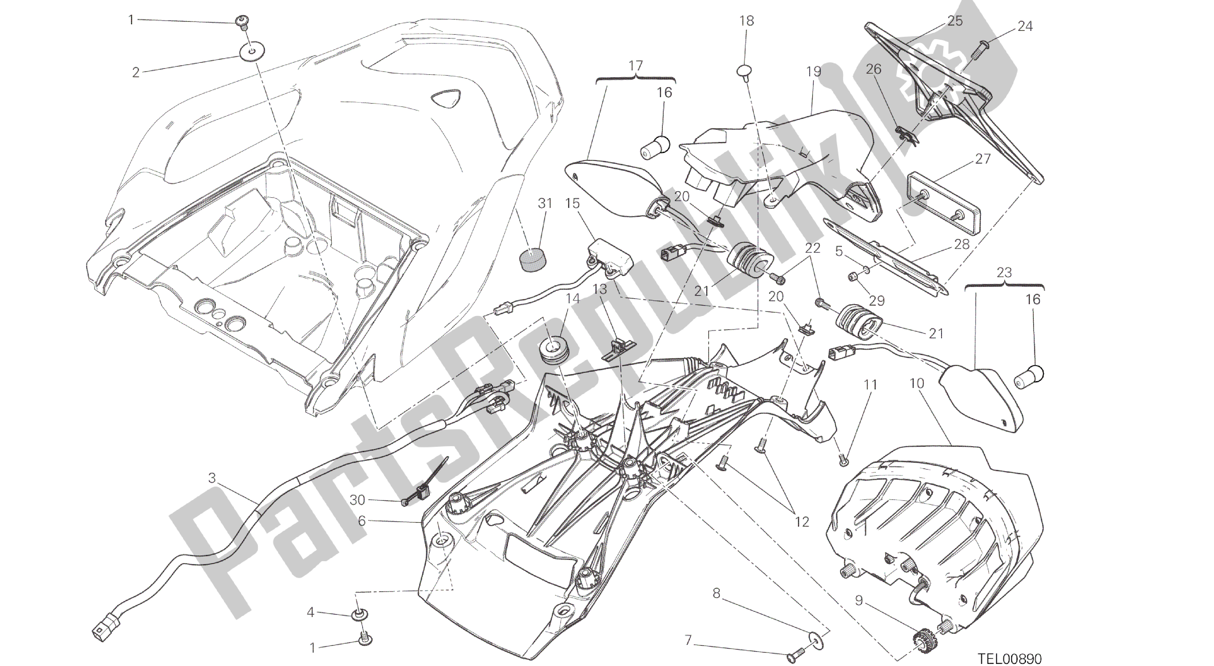 Todas las partes para Dibujo 27a - Soporte De Matrícula - Luz Trasera [mod: Ms1200; Xst: Aus, Eur, Fra, Rok] Grupo Eléctrico de Ducati Multistrada ABS 1200 2016