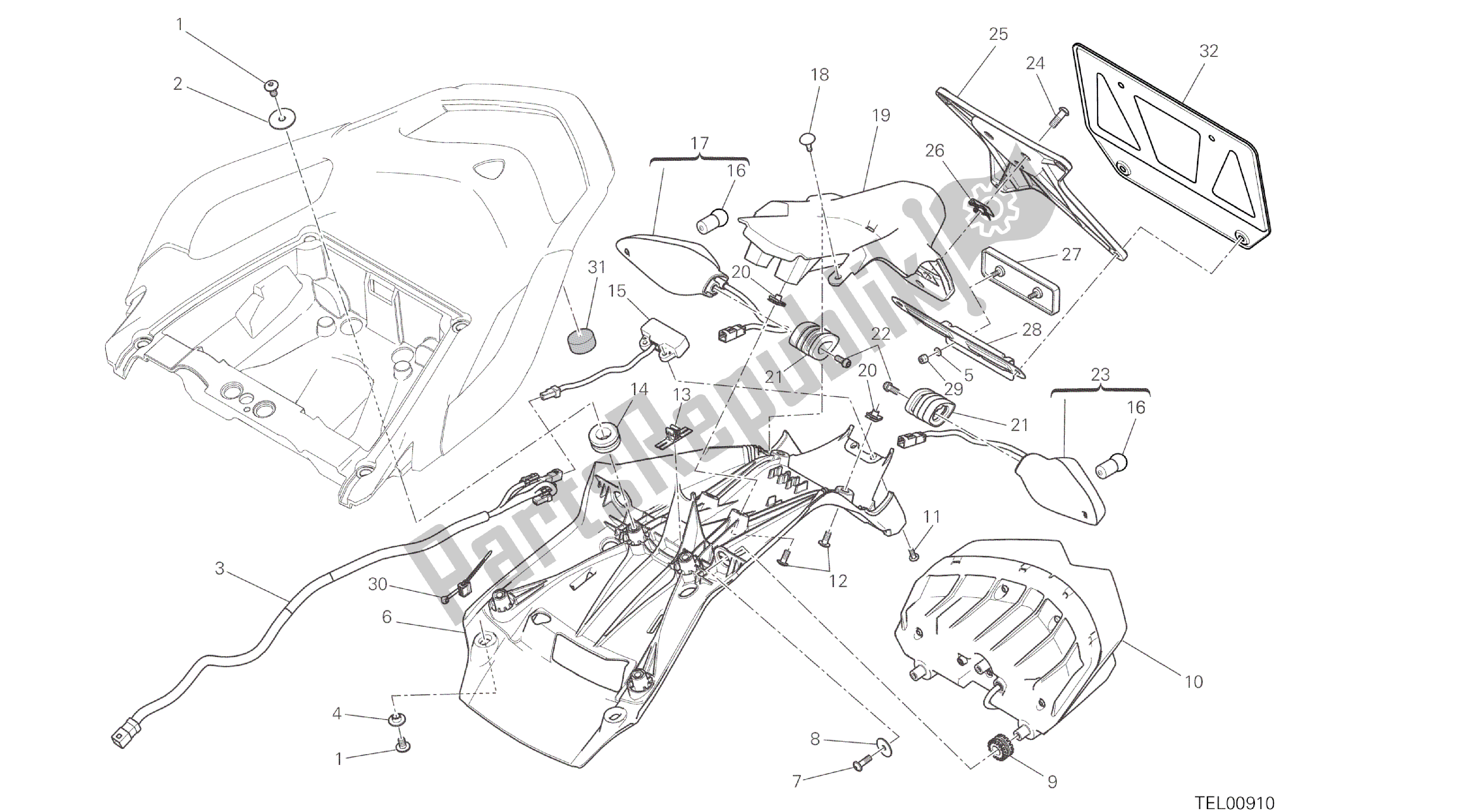 Todas las partes para Dibujo 27a - Soporte De Matrícula - Luz Trasera [mod: Ms1200; Xst: Jap] Grupo Eléctrico de Ducati Multistrada ABS 1200 2016