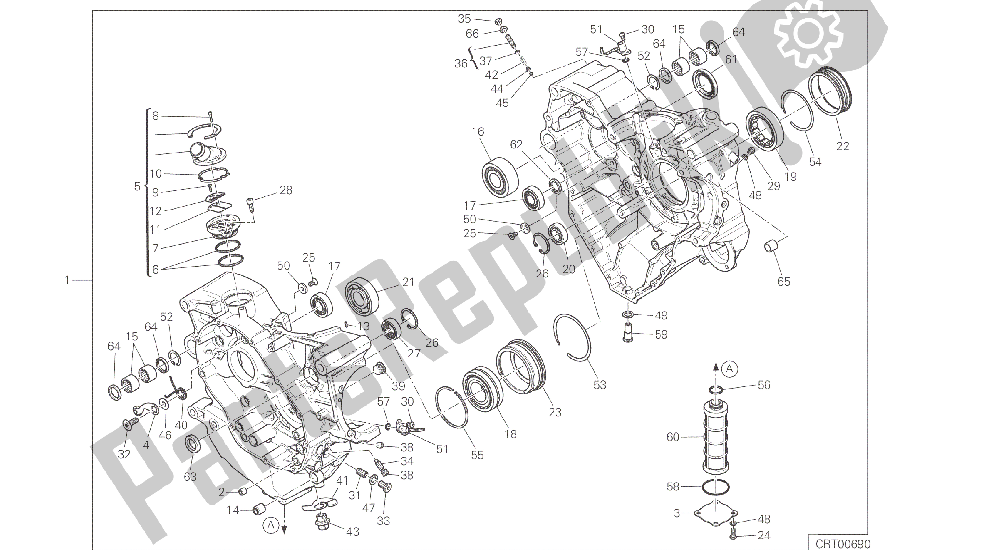 Todas las partes para Dibujo 010 - Motor De Grupo Par Medio Cárter [mod: Ms1200] de Ducati Multistrada ABS 1200 2016