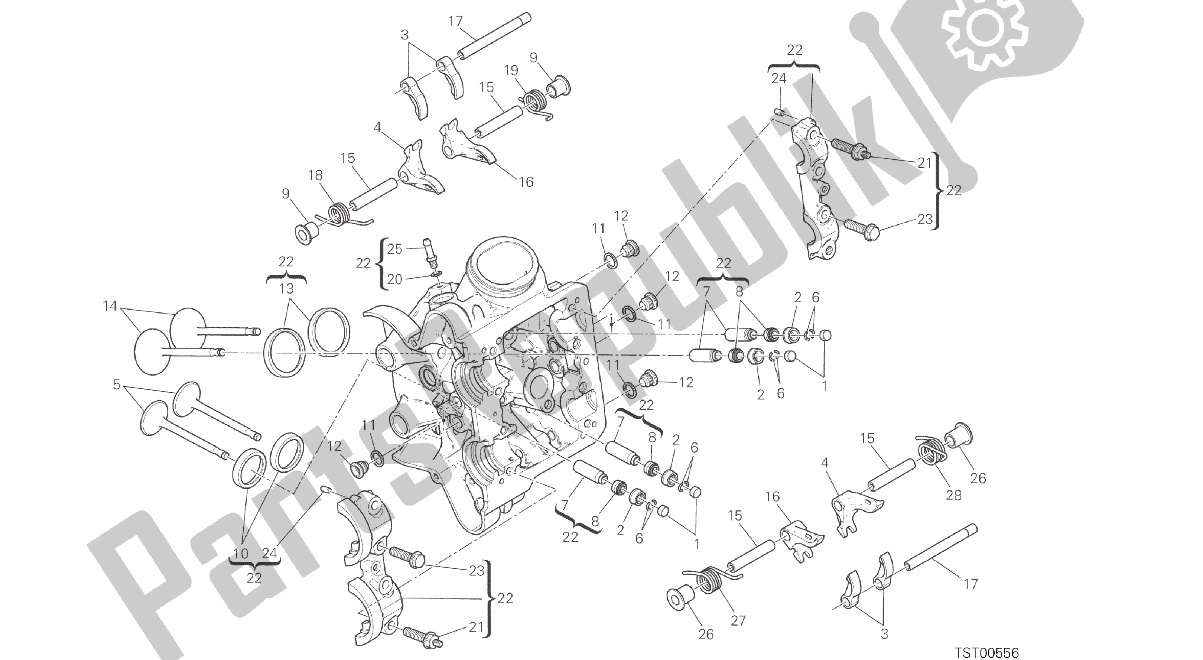 Todas las partes para Dibujo 015 - Motor De Grupo De Culata Horizontal [mod: Ms1200] de Ducati Multistrada ABS 1200 2016