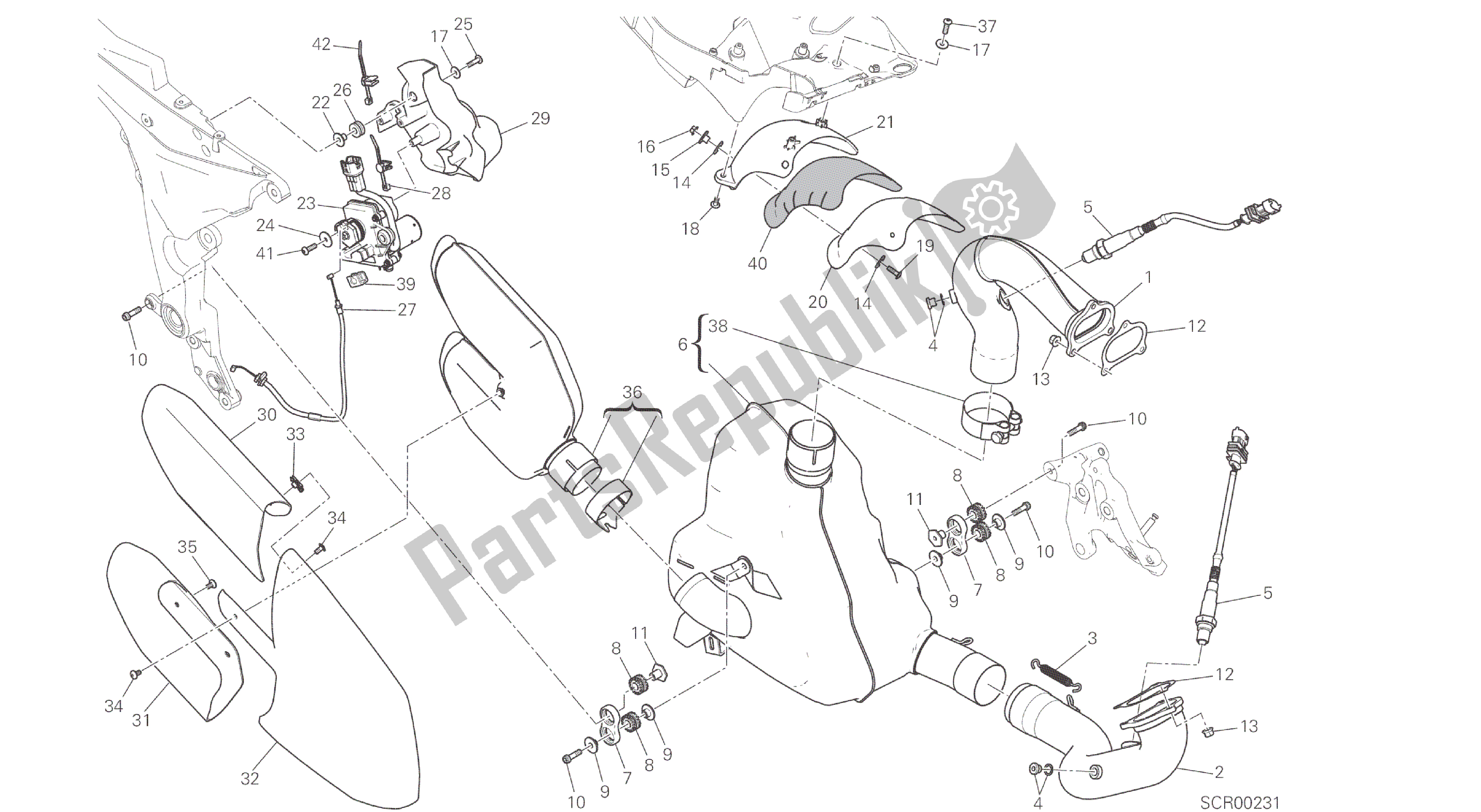 Todas las partes para Dibujo 019 - Sistema De Escape [mod: Ms1200] Marco De Grupo de Ducati Multistrada ABS 1200 2016