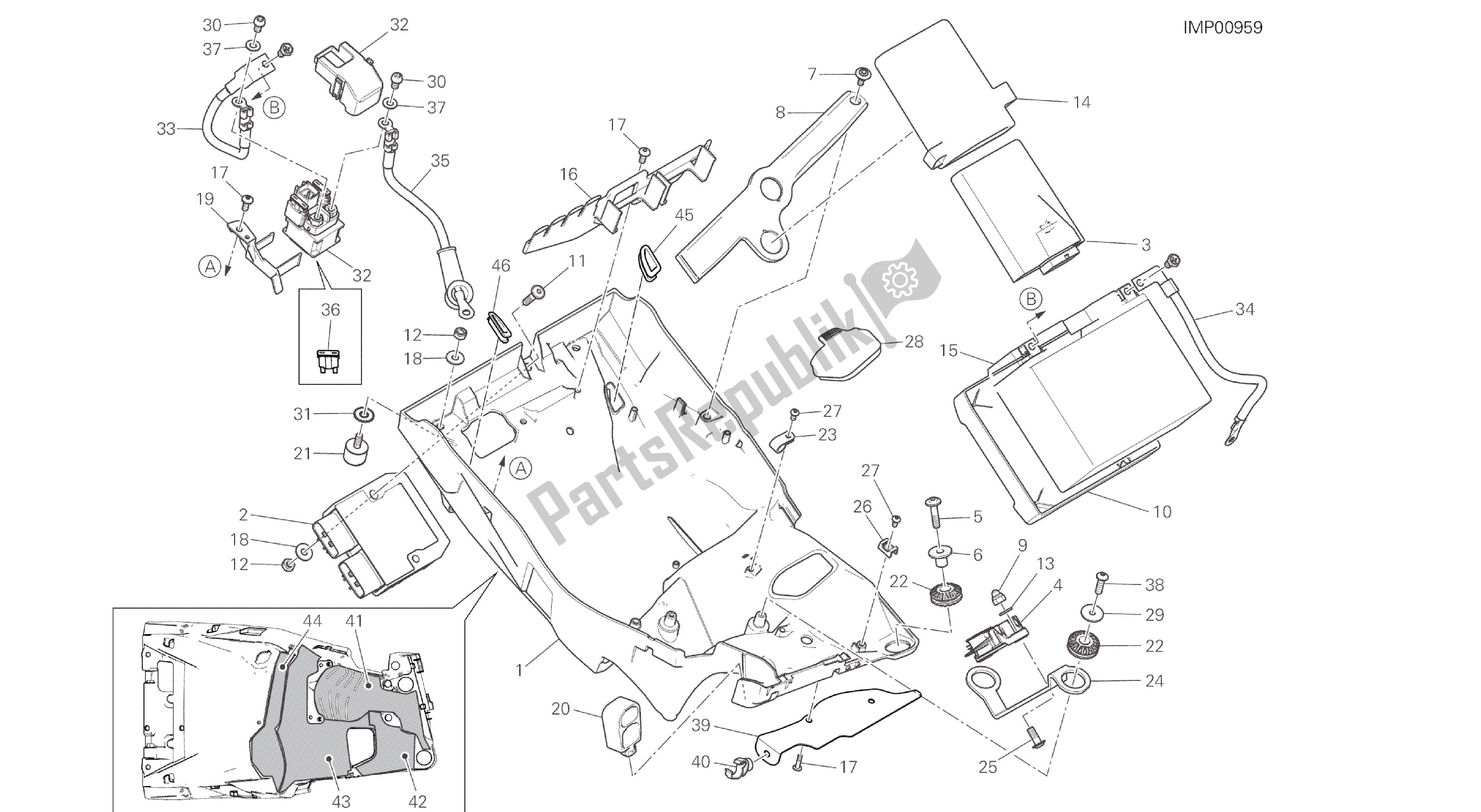 Todas as partes de Desenho 018 - Porta-bateria [mod: Ms1200] Grupo Elétrico do Ducati Multistrada ABS 1200 2016