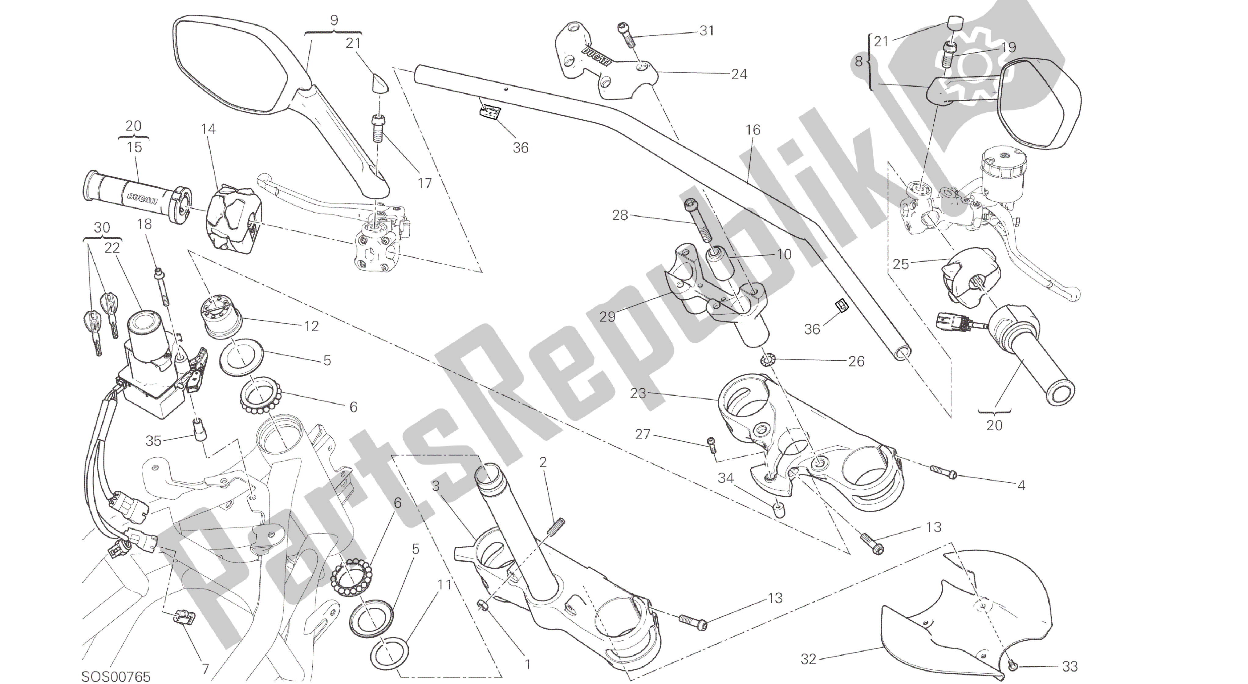 Todas las partes para Dibujo 021 - Marco De Grupo Del Manillar [mod: Ms1200] de Ducati Multistrada ABS 1200 2016