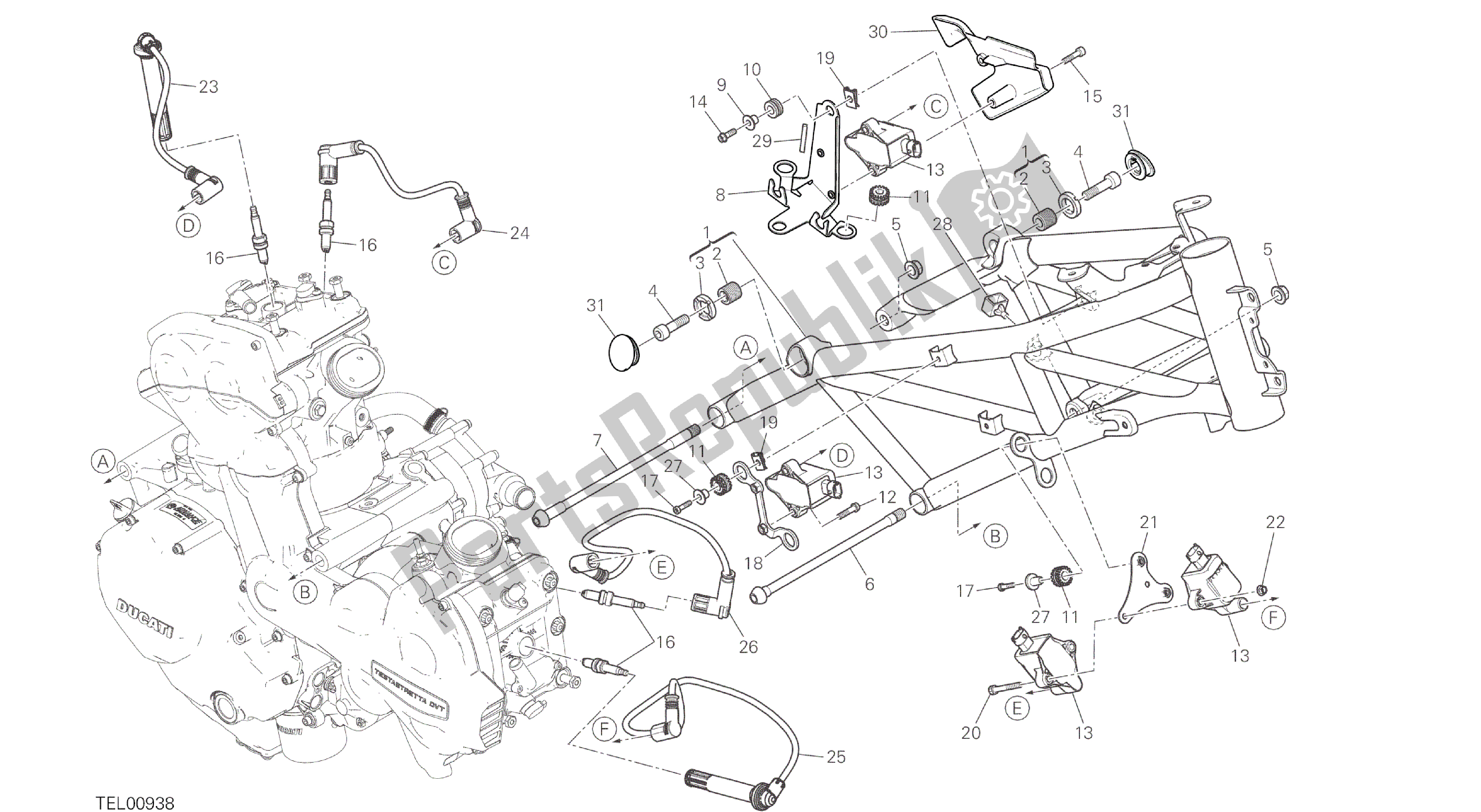 Todas las partes para Dibujo 022 - Marco De Grupo Marco [mod: Ms1200] de Ducati Multistrada ABS 1200 2016
