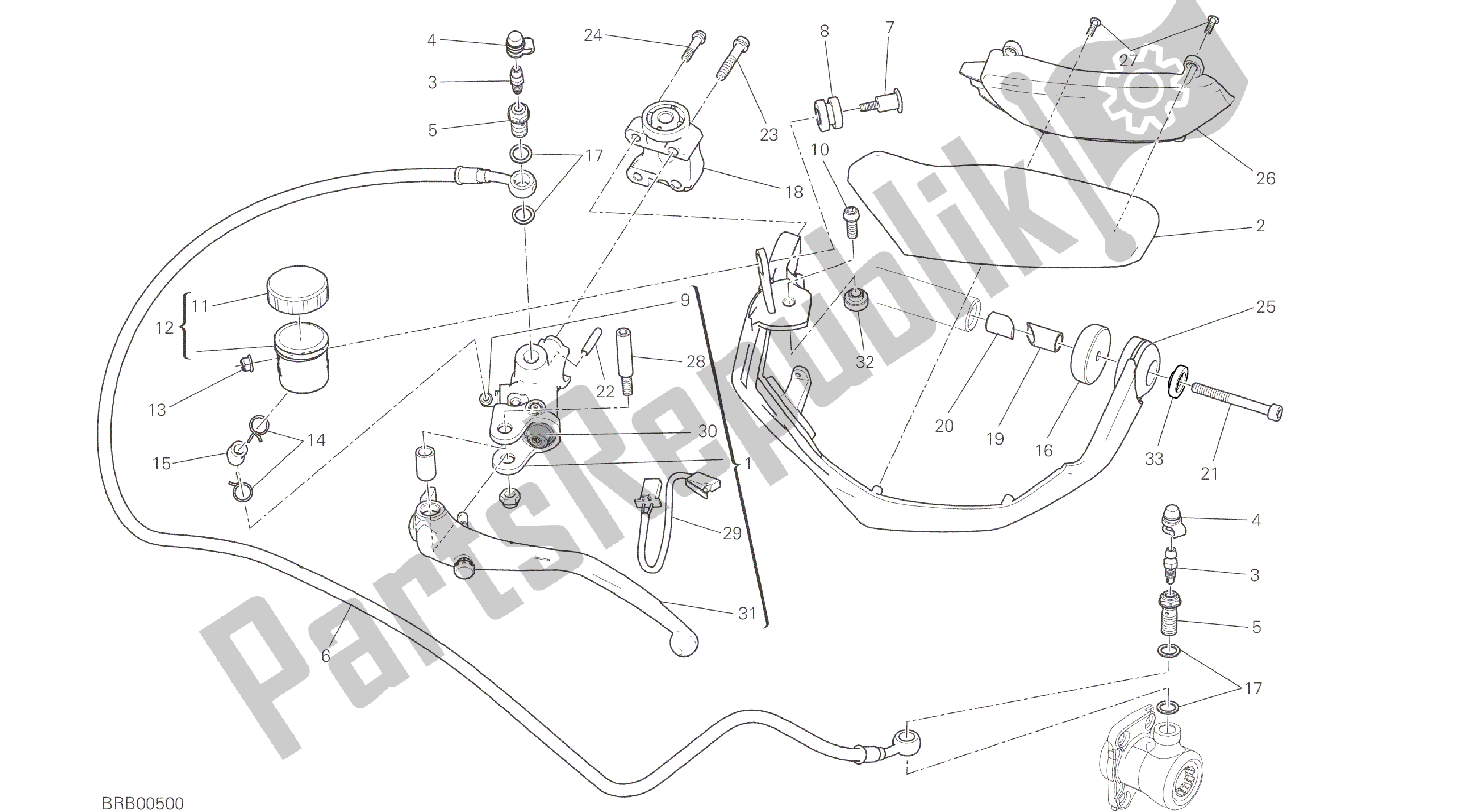 Todas as partes de Desenho 023 - Cilindro Mestre Da Embreagem [mod: Ms1200] Quadro Do Grupo do Ducati Multistrada ABS 1200 2016