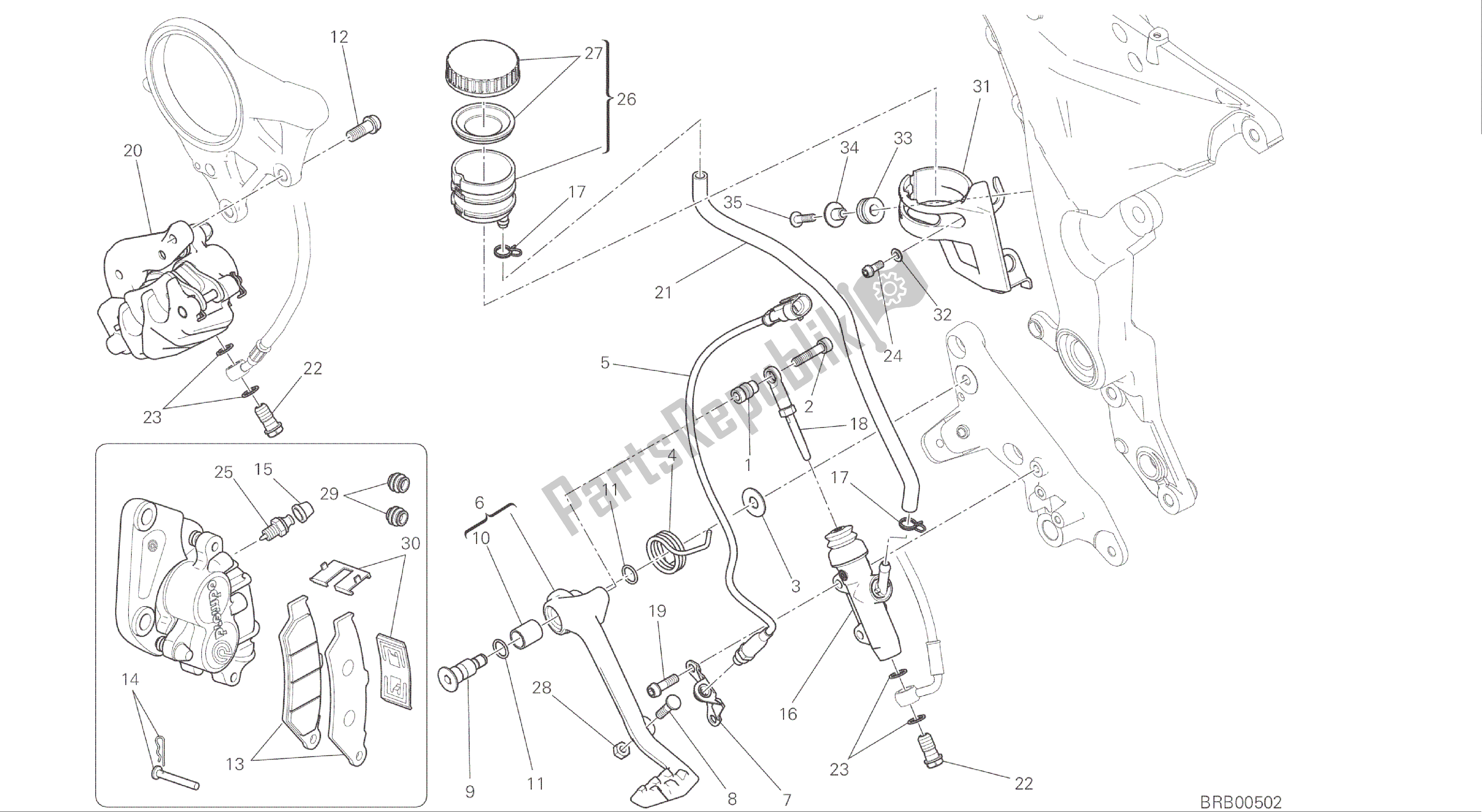 Todas las partes para Dibujo 025 - Bastidor De Grupo Del Sistema De Frenos Traseros [mod: Ms1200s] de Ducati Multistrada S ABS 1200 2016