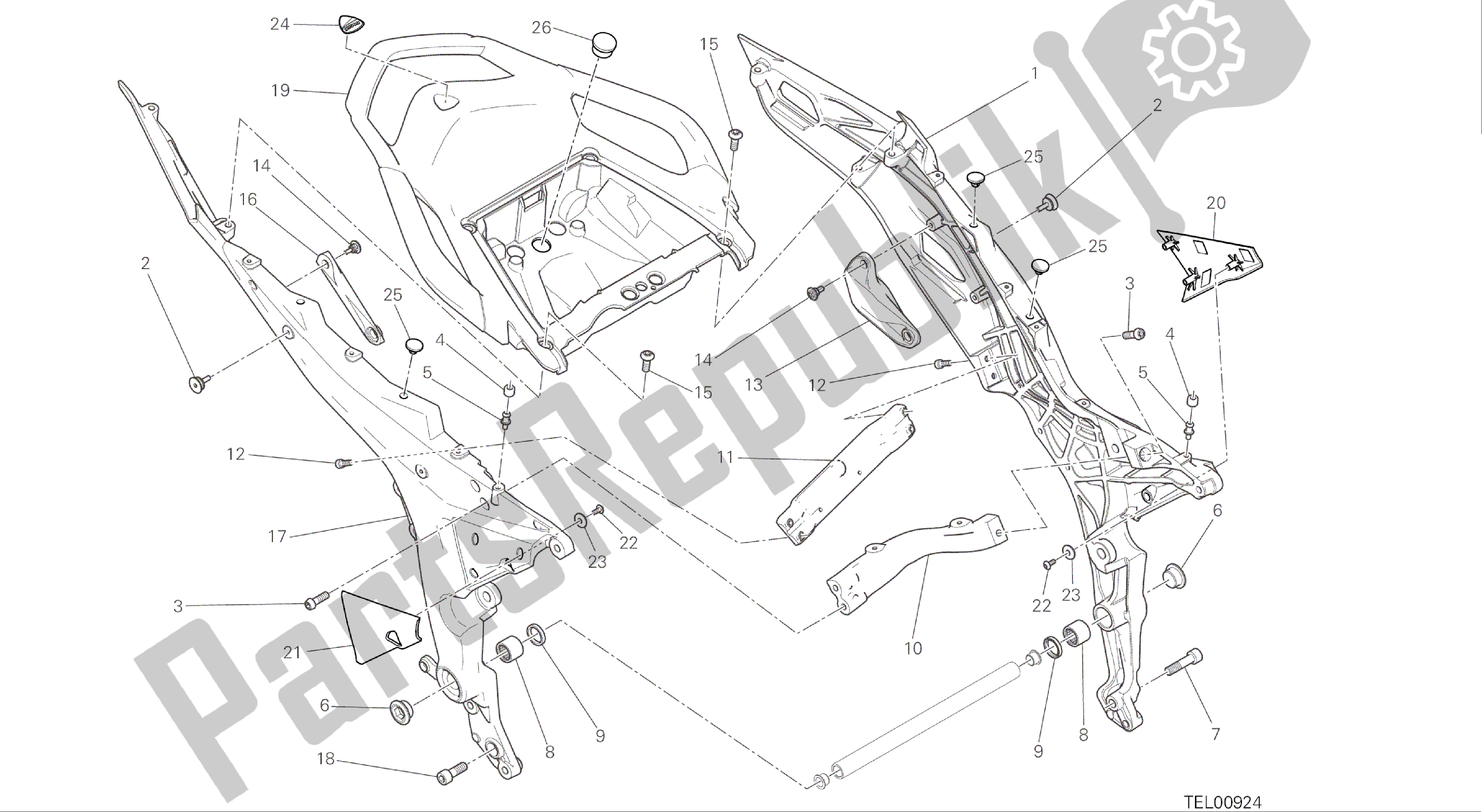 Alle onderdelen voor de Tekening 027 - Achterframe Comp. [mod: Ms1200s] Groepsframe van de Ducati Multistrada S ABS 1200 2016