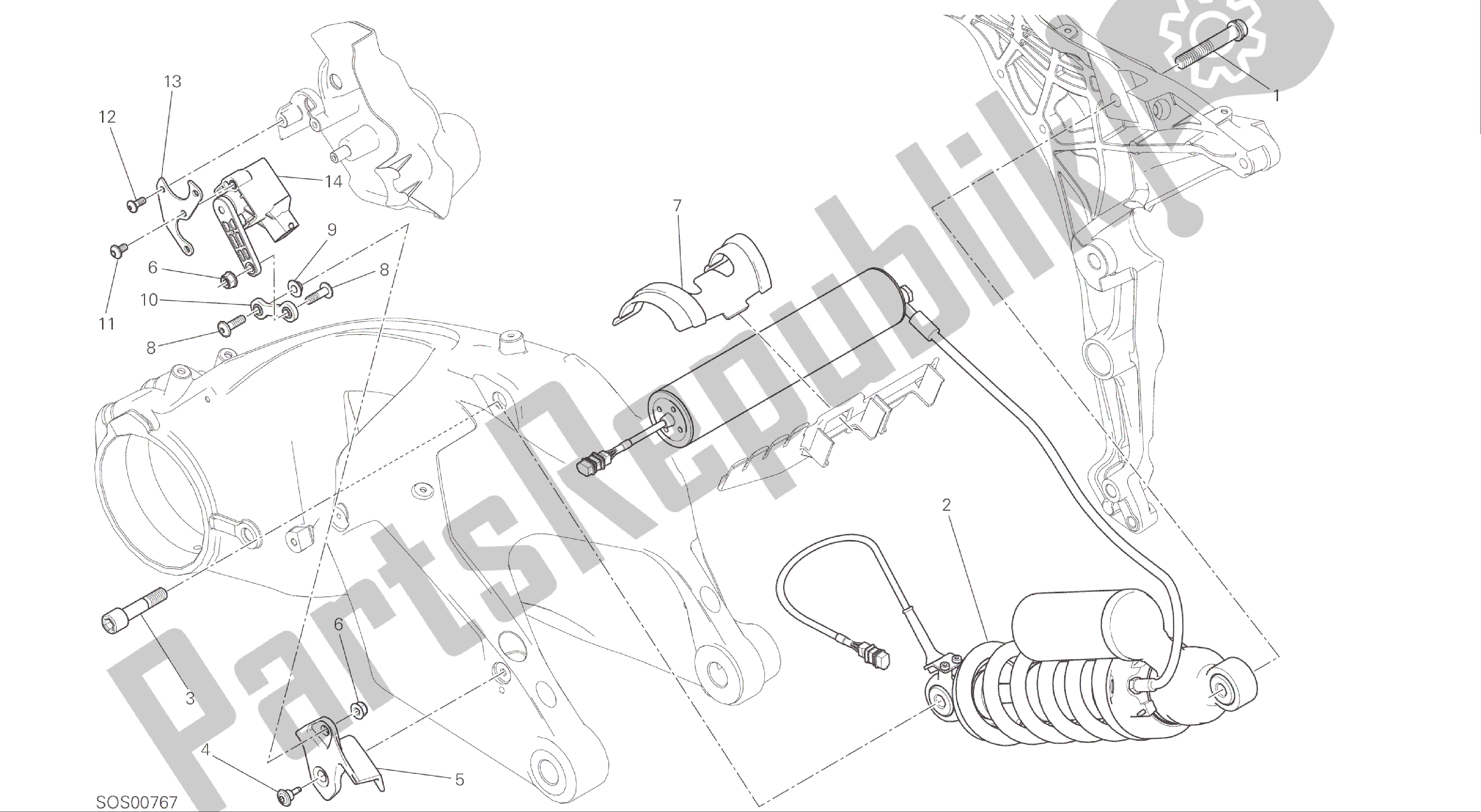 Alle onderdelen voor de Tekening 028 - Schokdemper Achteraan [mod: Ms1200s] Groepsframe van de Ducati Multistrada S ABS 1200 2016