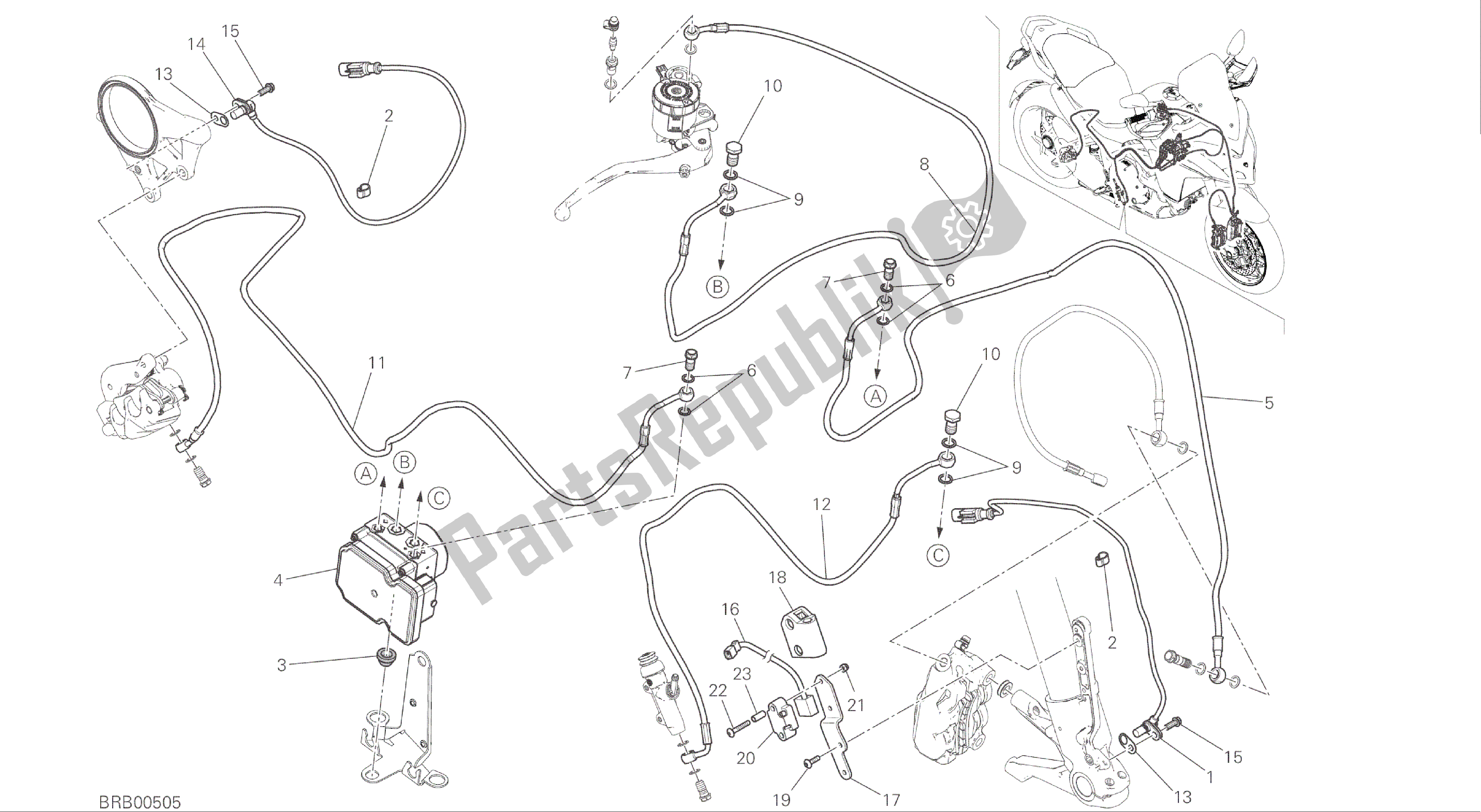 Alle onderdelen voor de Tekening 24a - Remsysteem Abs [mod: Ms1200s] Groepsframe van de Ducati Multistrada S ABS 1200 2016