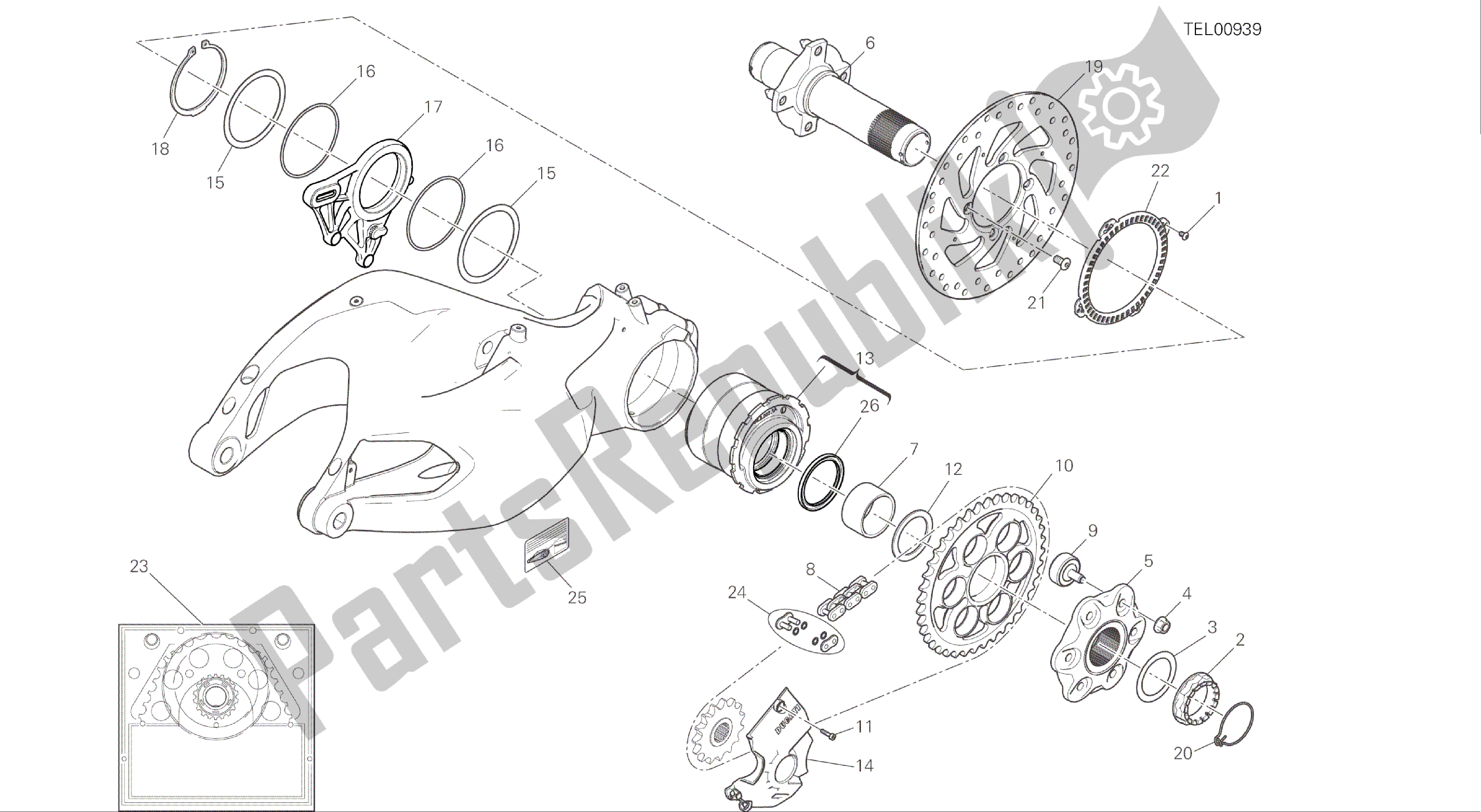 Alle onderdelen voor de Tekening 26a - Naaf, Achterwiel [mod: Ms1200s] Groepsframe van de Ducati Multistrada S ABS 1200 2016