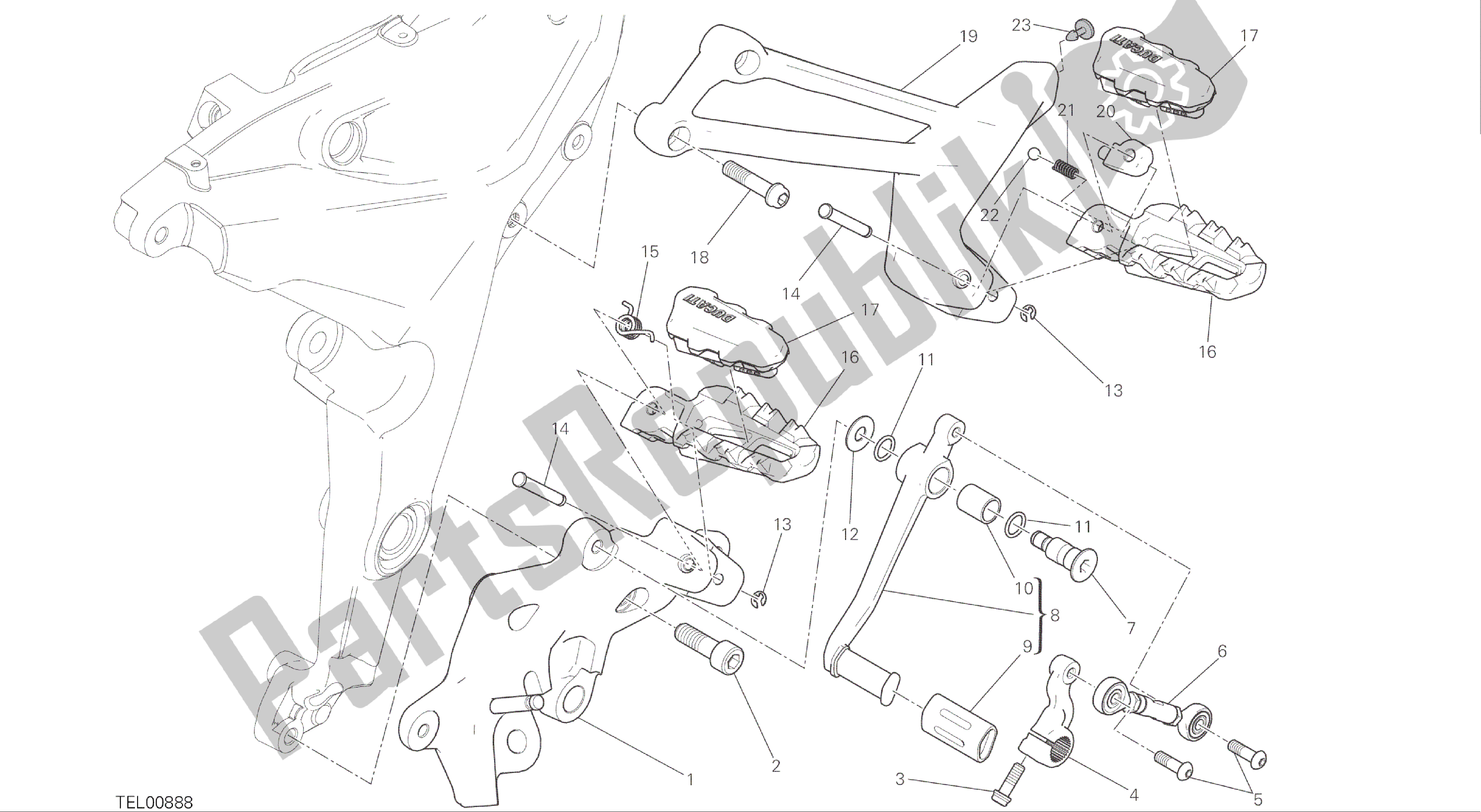 Tutte le parti per il Disegno 27c - Poggiapiedi, Cornice Gruppo Sinistra [mod: Ms1200s] del Ducati Multistrada S ABS 1200 2016