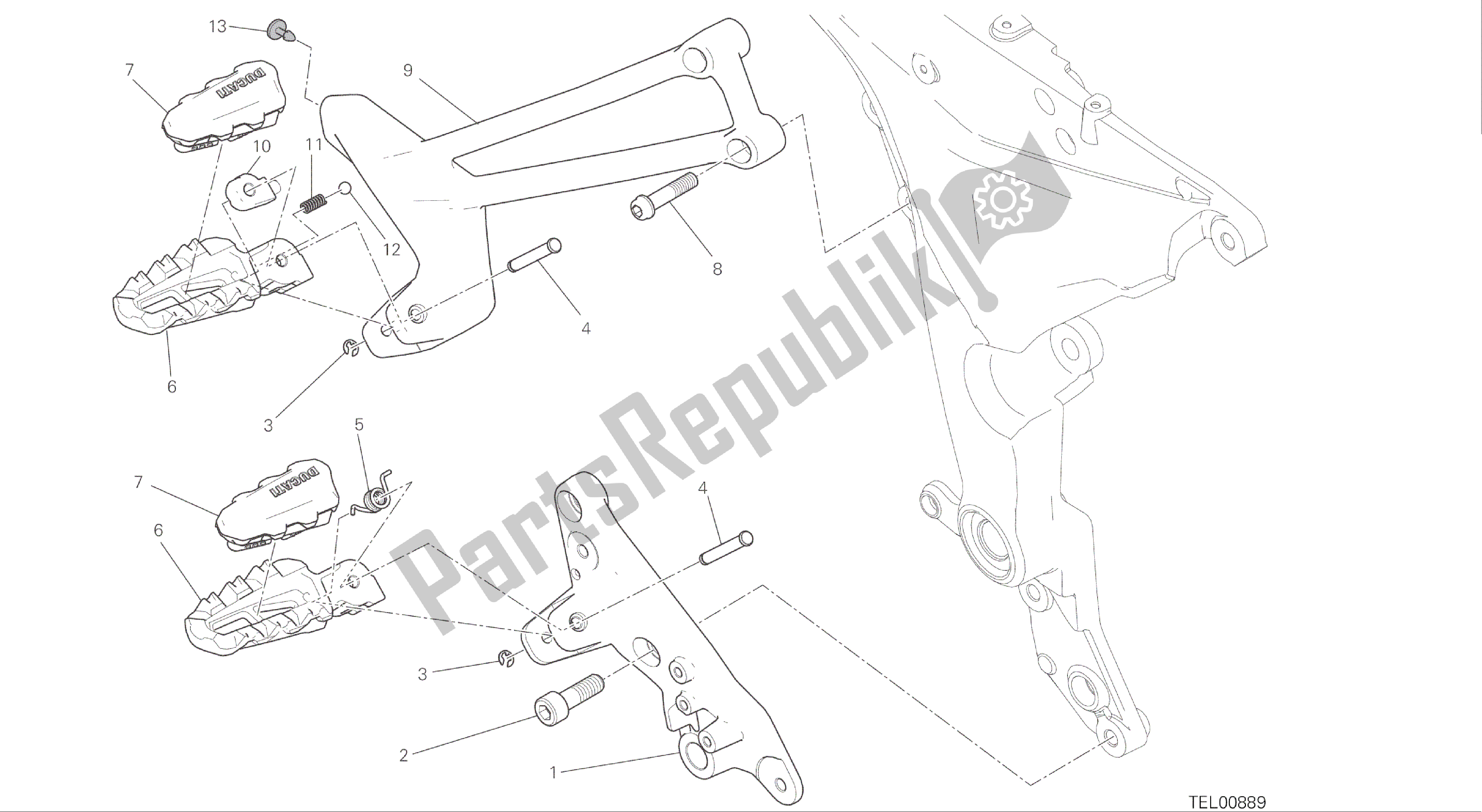 Todas las partes para Dibujo 27d - Reposapiés, Marco De Grupo Derecho [mod: Ms1200s] de Ducati Multistrada S ABS 1200 2016