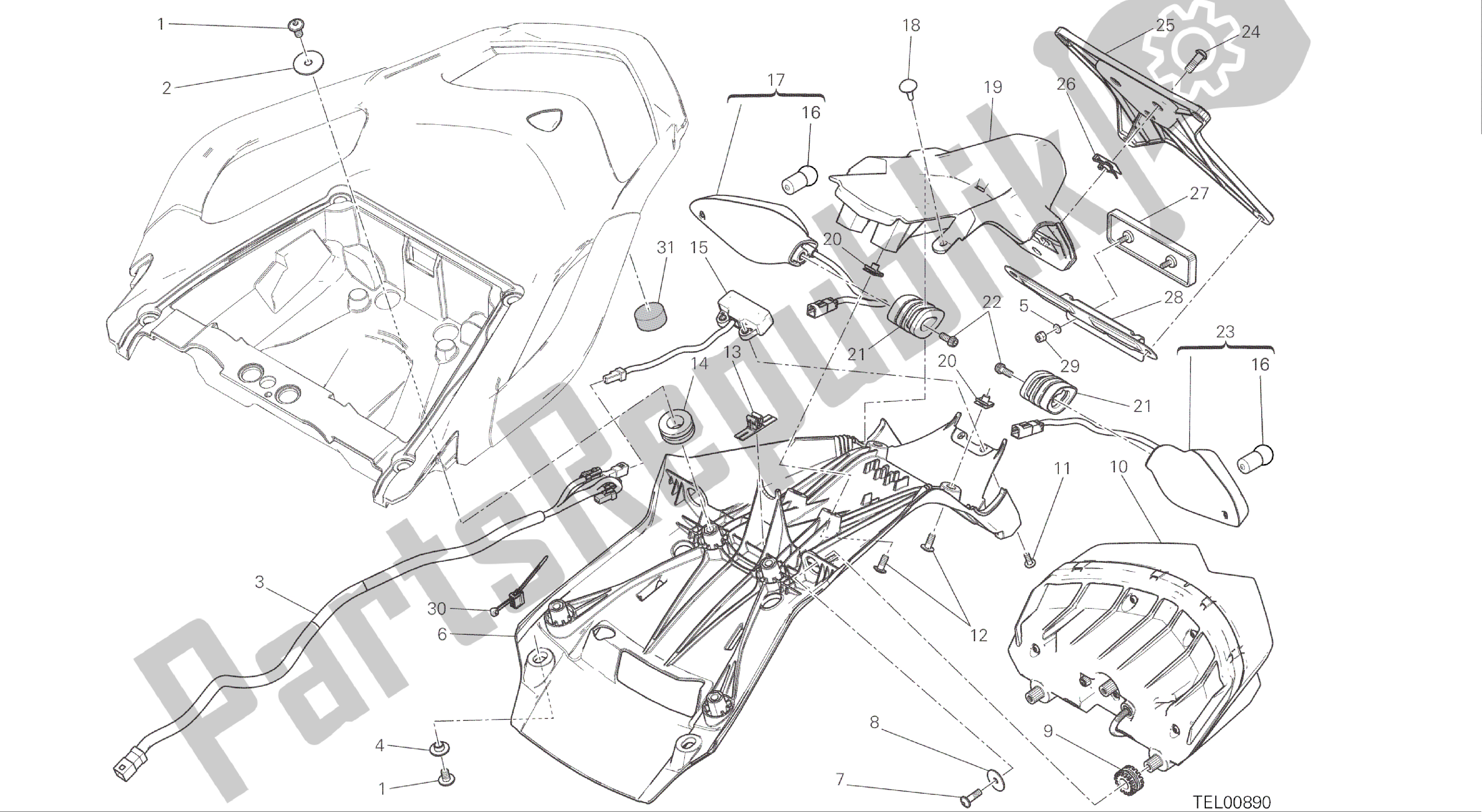 Todas as partes de Desenho 27a - Suporte Da Placa De Matrícula - Luz Traseira [mod: Ms1200s; Xst: Aus, Eur, Fra, Rok] Grupo Elétrico do Ducati Multistrada S ABS 1200 2016