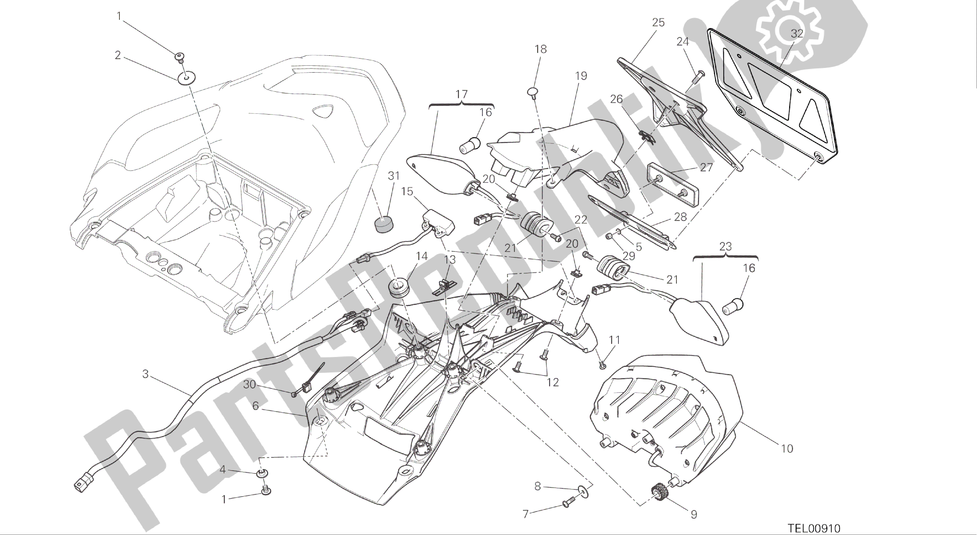 Alle onderdelen voor de Tekening 27a - Kentekenplaathouder - Achterlicht [mod: Ms1200s; Xst: Jap] Groep Elektrisch van de Ducati Multistrada S ABS 1200 2016