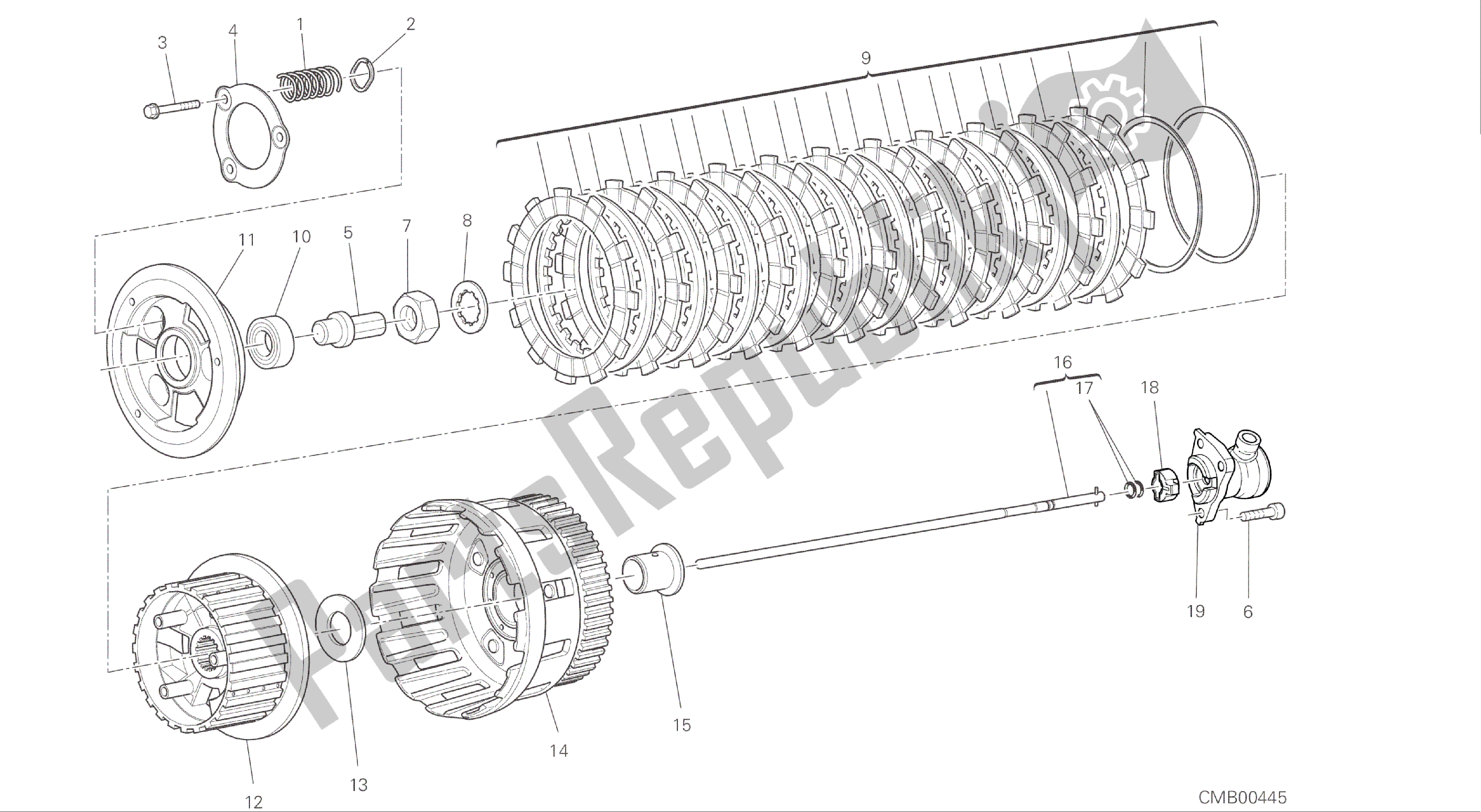 Todas las partes para Dibujo 004 - Motor De Grupo Del Embrague [mod: Ms1200s] de Ducati Multistrada S ABS 1200 2016