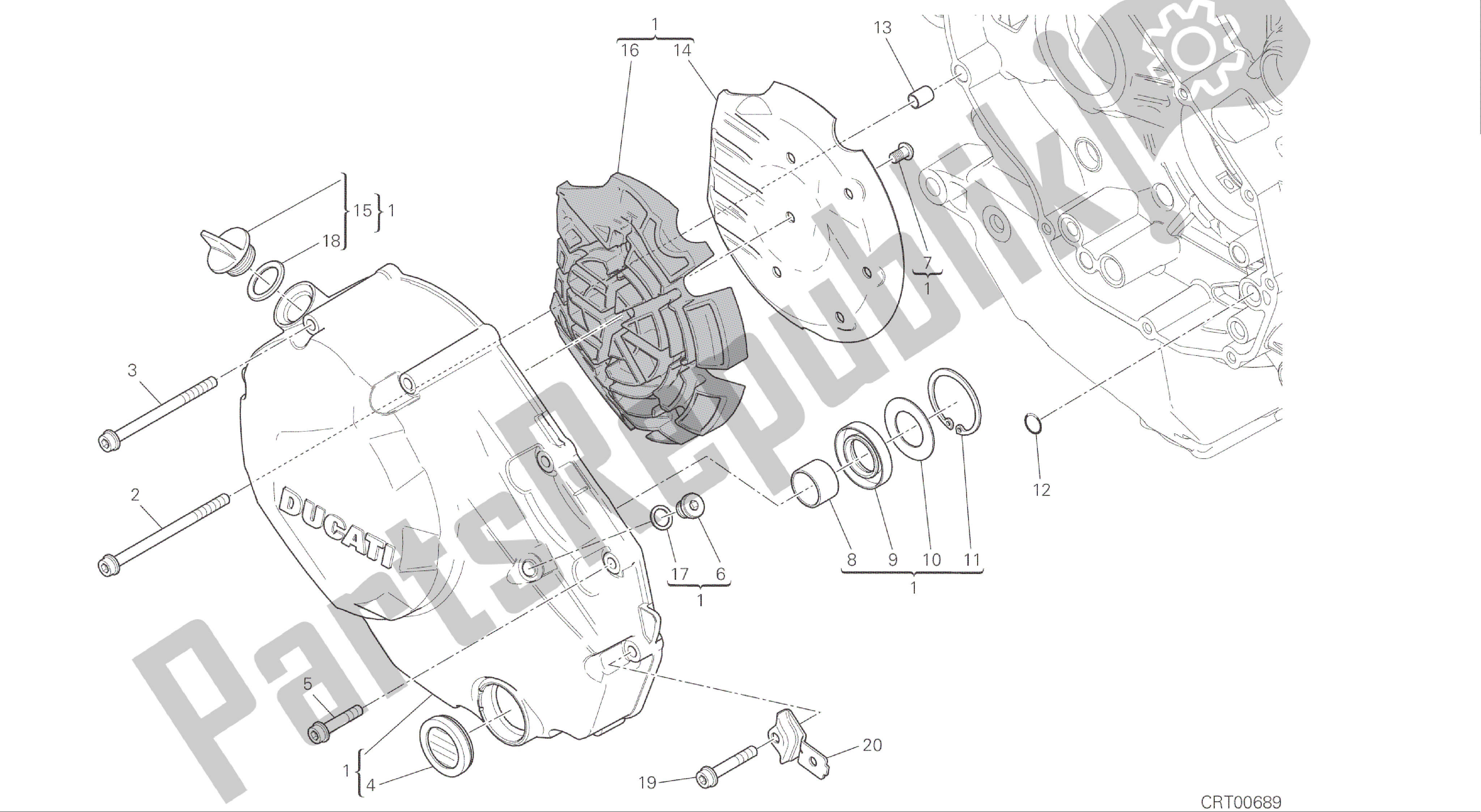 Todas las partes para Dibujo 005 - Motor Del Grupo Cubierta Del Embrague [mod: Ms1200s] de Ducati Multistrada S ABS 1200 2016