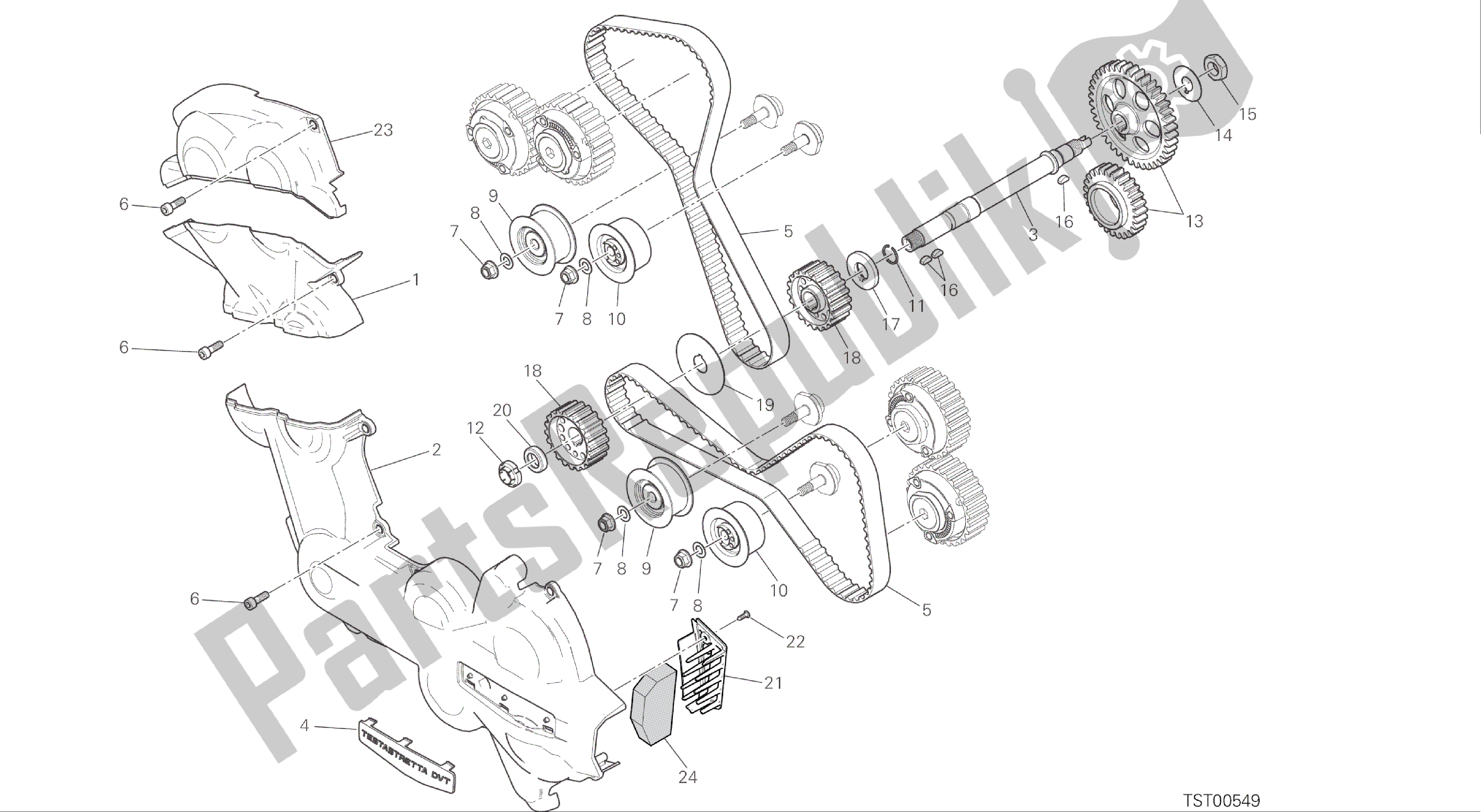 Tutte le parti per il Disegno 008 - Motore Di Gruppo Distribuzione [mod: Ms1200s] del Ducati Multistrada S ABS 1200 2016