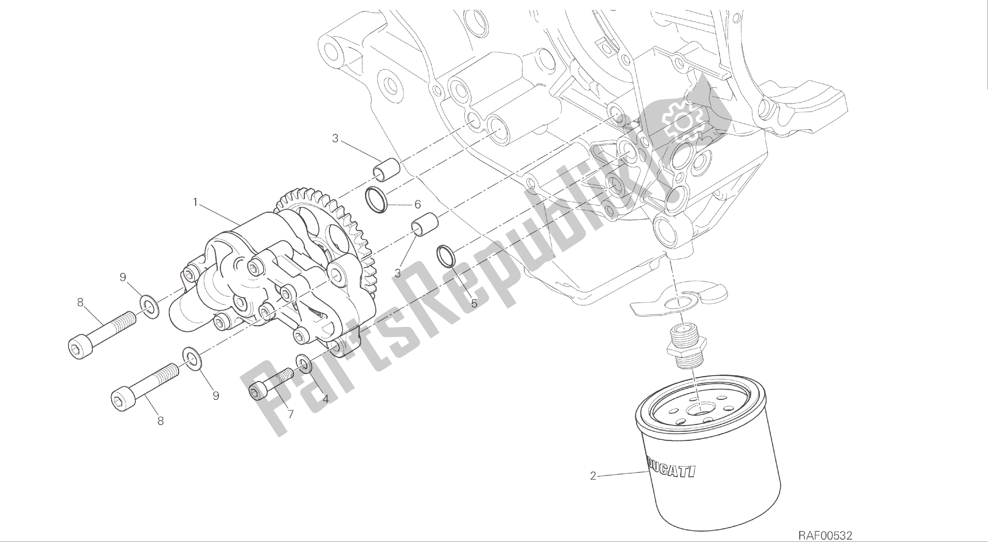 Tutte le parti per il Disegno 009 - Pompa Olio - Filtro Gruppo Motore [mod: Ms1200s] del Ducati Multistrada S ABS 1200 2016