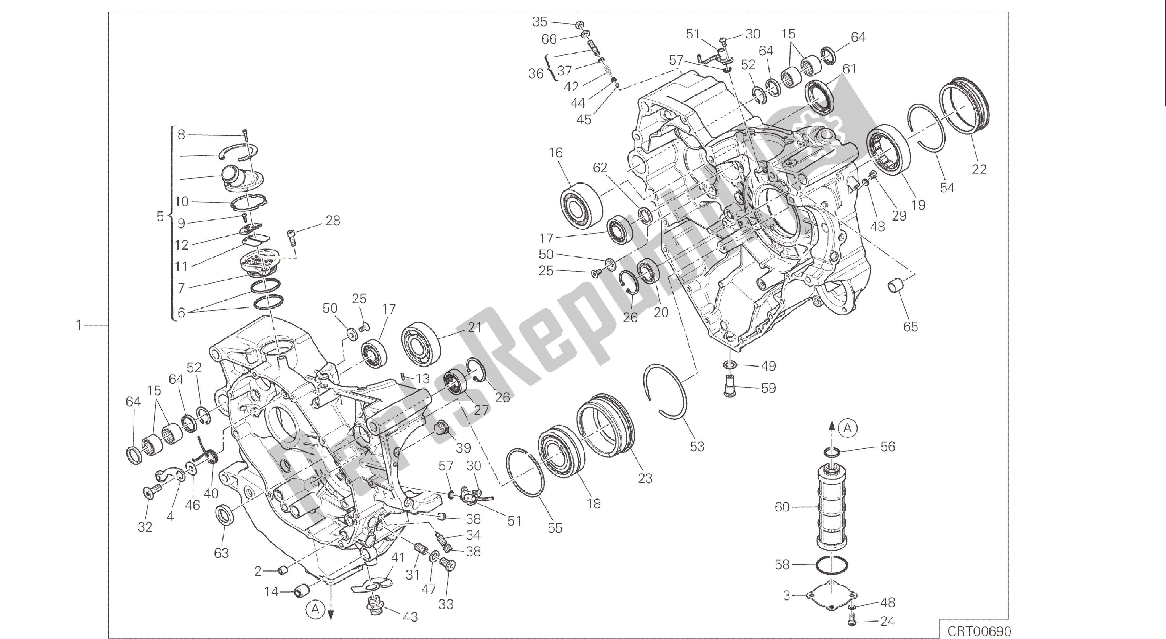 Alle onderdelen voor de Tekening 010 - Halve Carters Paar [mod: Ms1200s] Groep Engine van de Ducati Multistrada S ABS 1200 2016