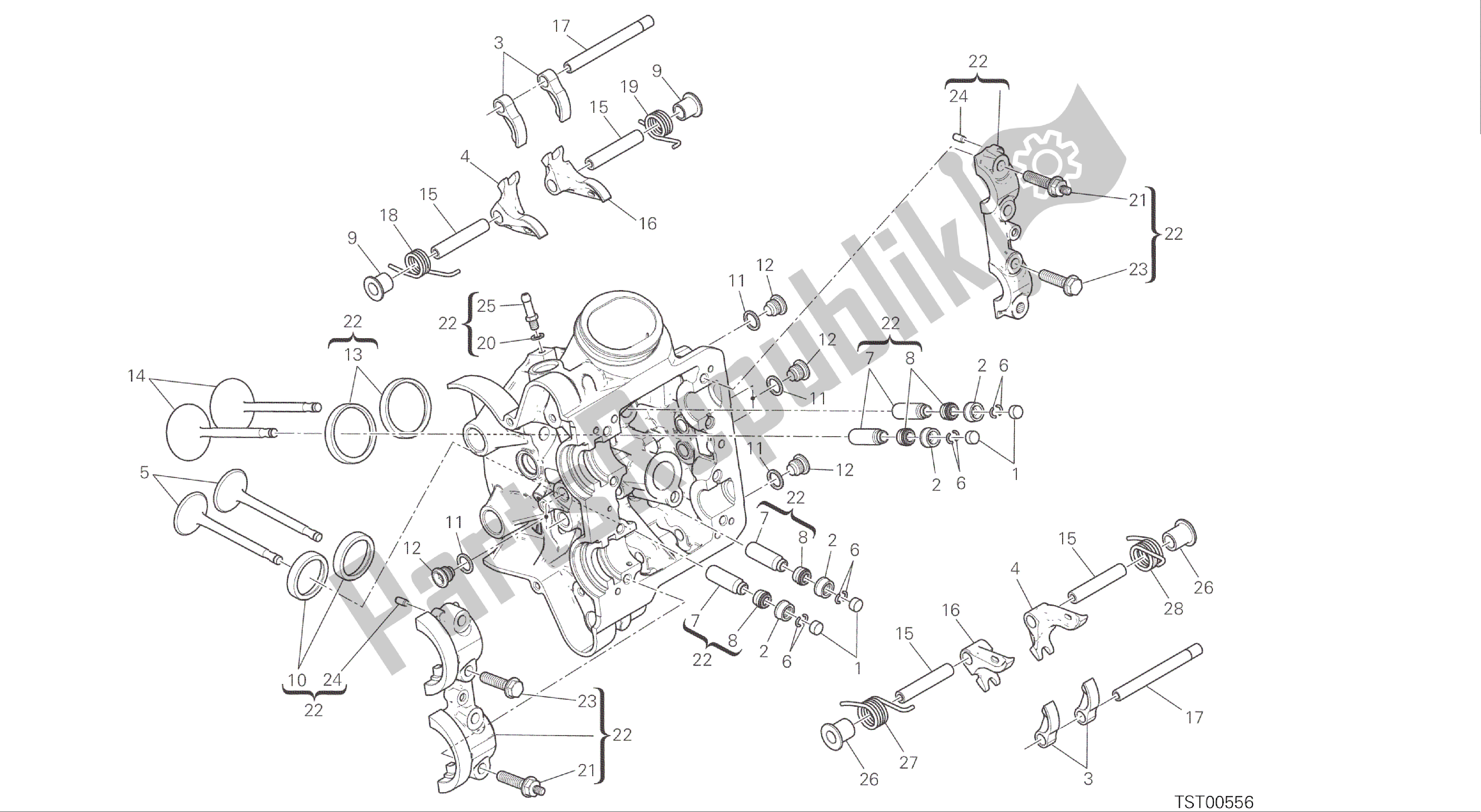 Tutte le parti per il Disegno 015 - Motore Gruppo Testa Cilindro Orizzontale [mod: Ms1200s] del Ducati Multistrada S ABS 1200 2016