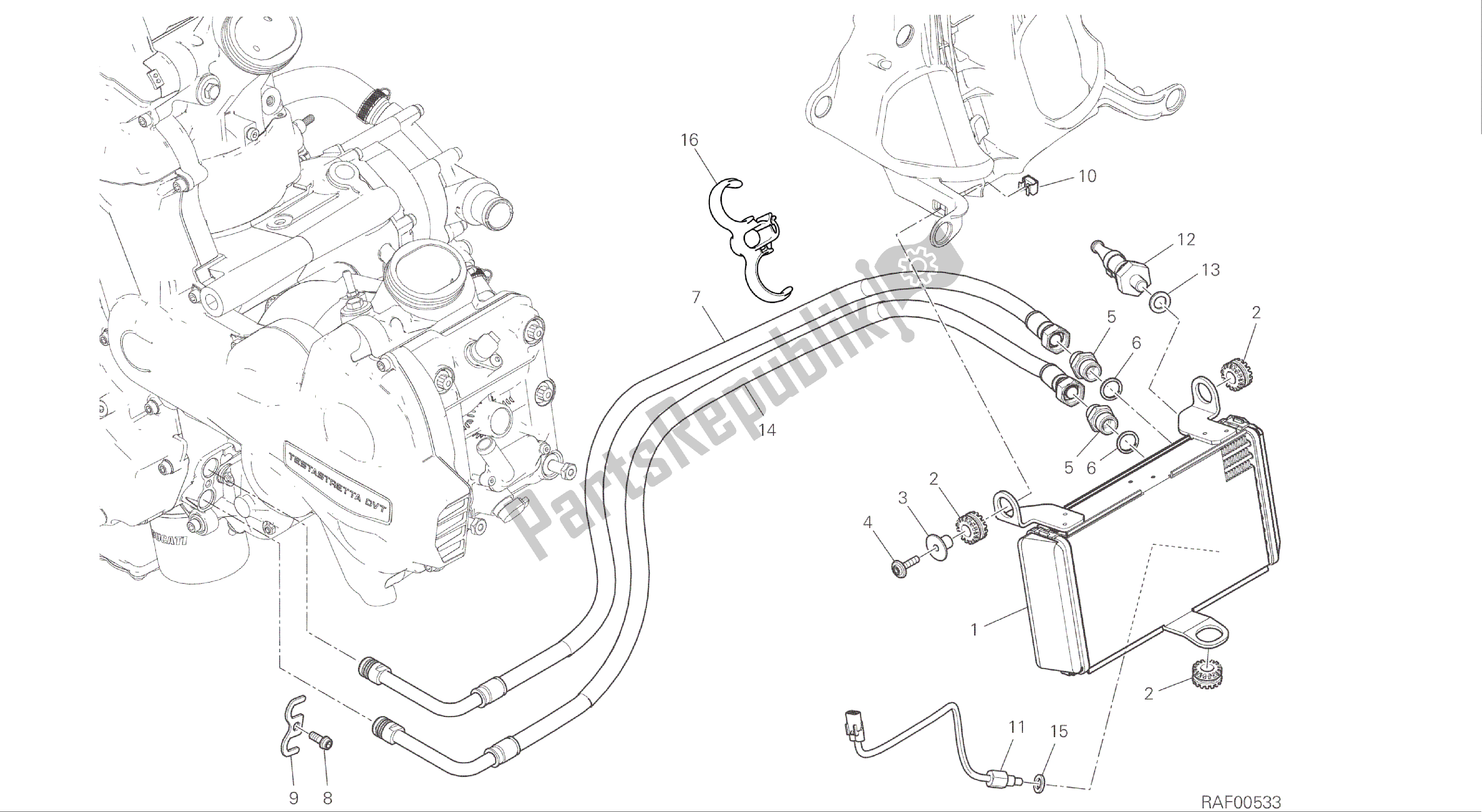 Alle onderdelen voor de Tekening 016 - Oliekoeler [mod: Ms1200s] Groepsmotor van de Ducati Multistrada S ABS 1200 2016